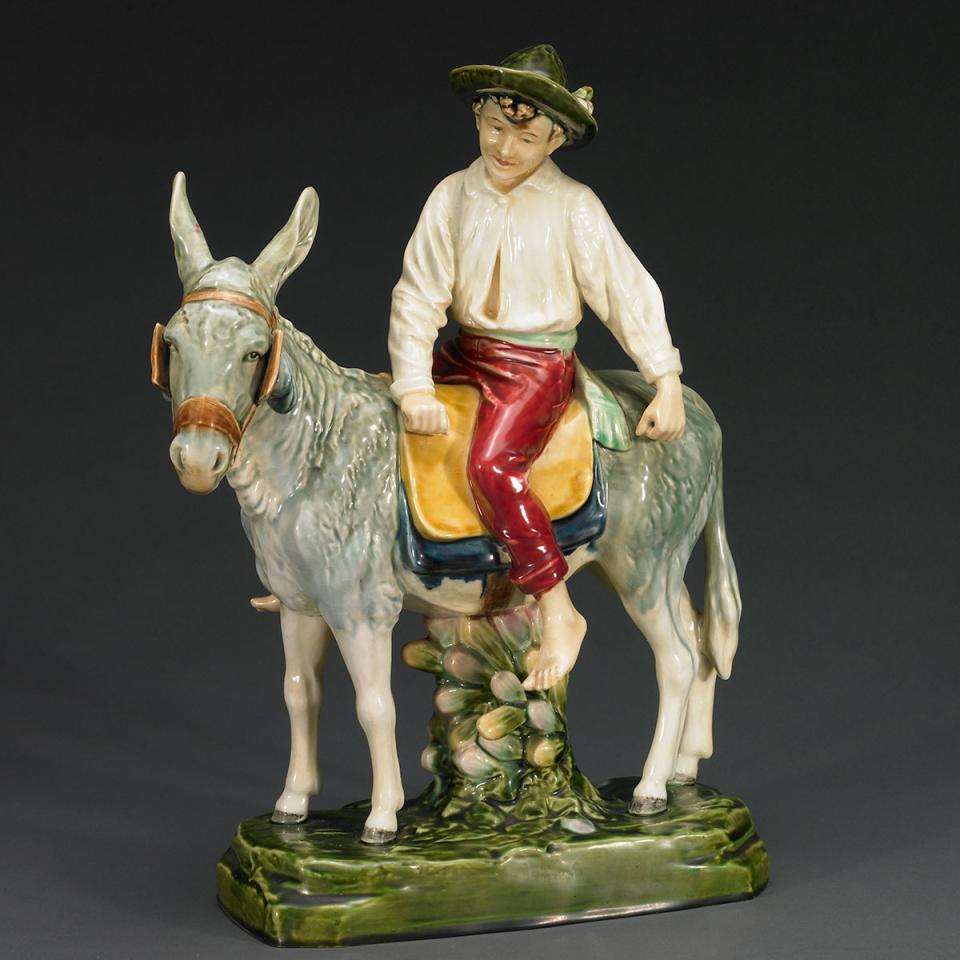 Royal Dux Glazed Earthenware Figure of a Boy on a Donkey, 1920’s