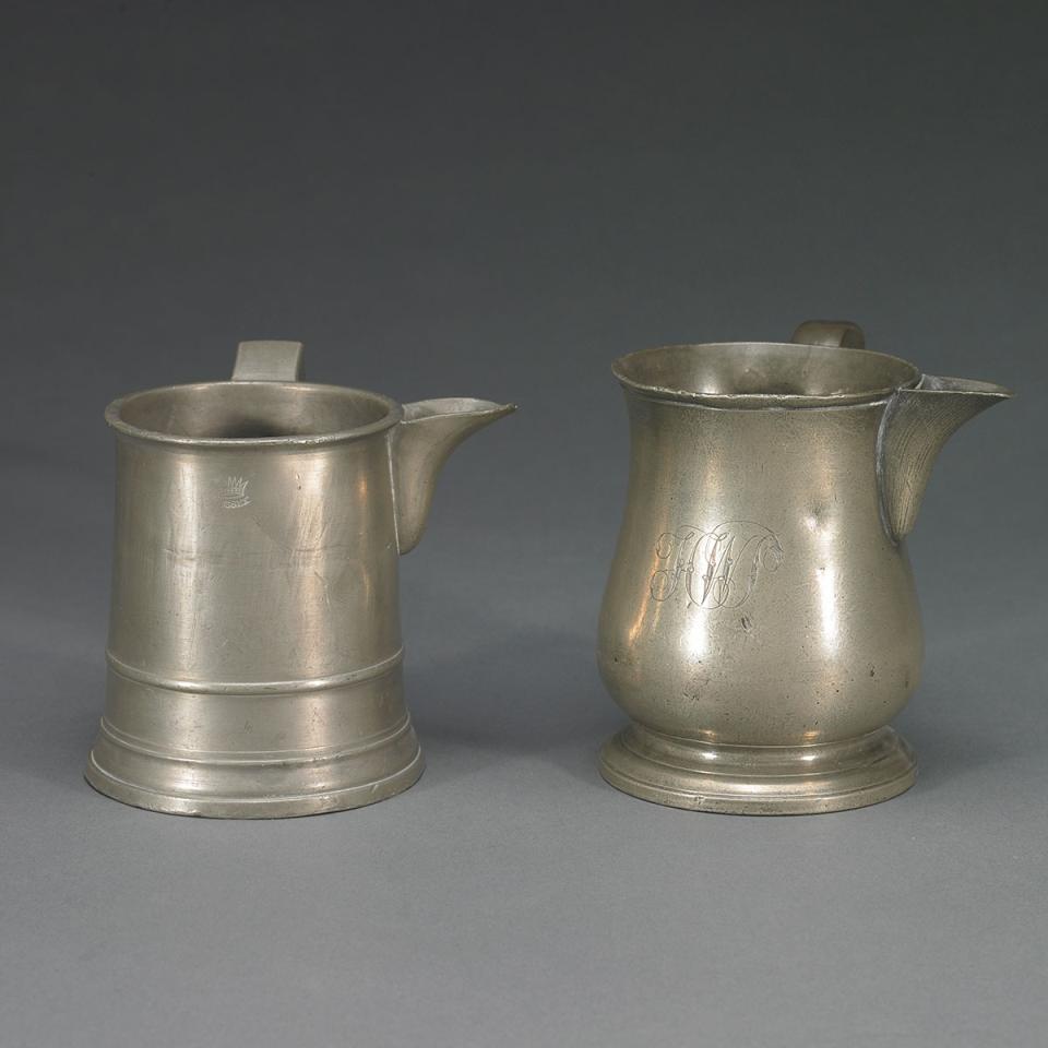 Two English Pewter Pint Measures, mid-19th century