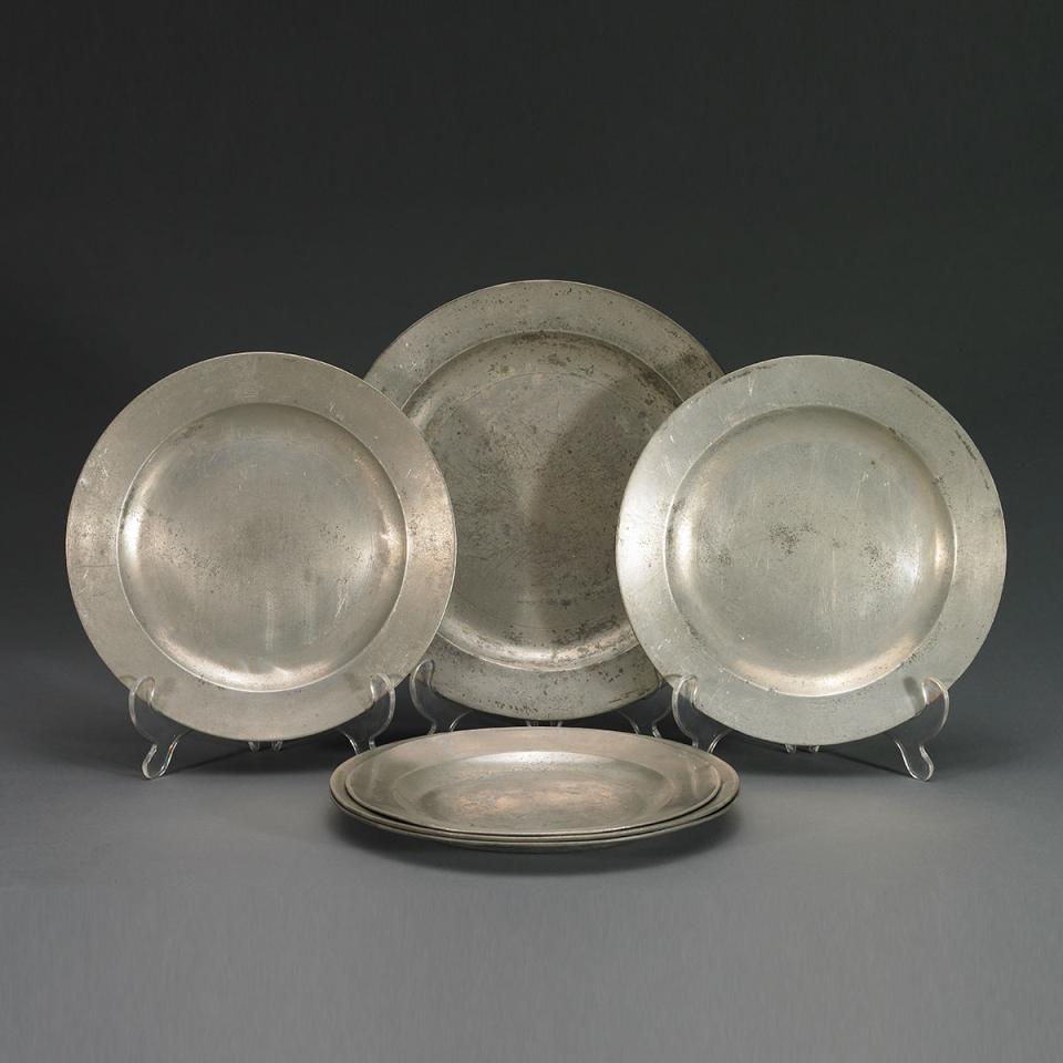 Six English Pewter Plates, Samuel Duncombe, mid-18th century