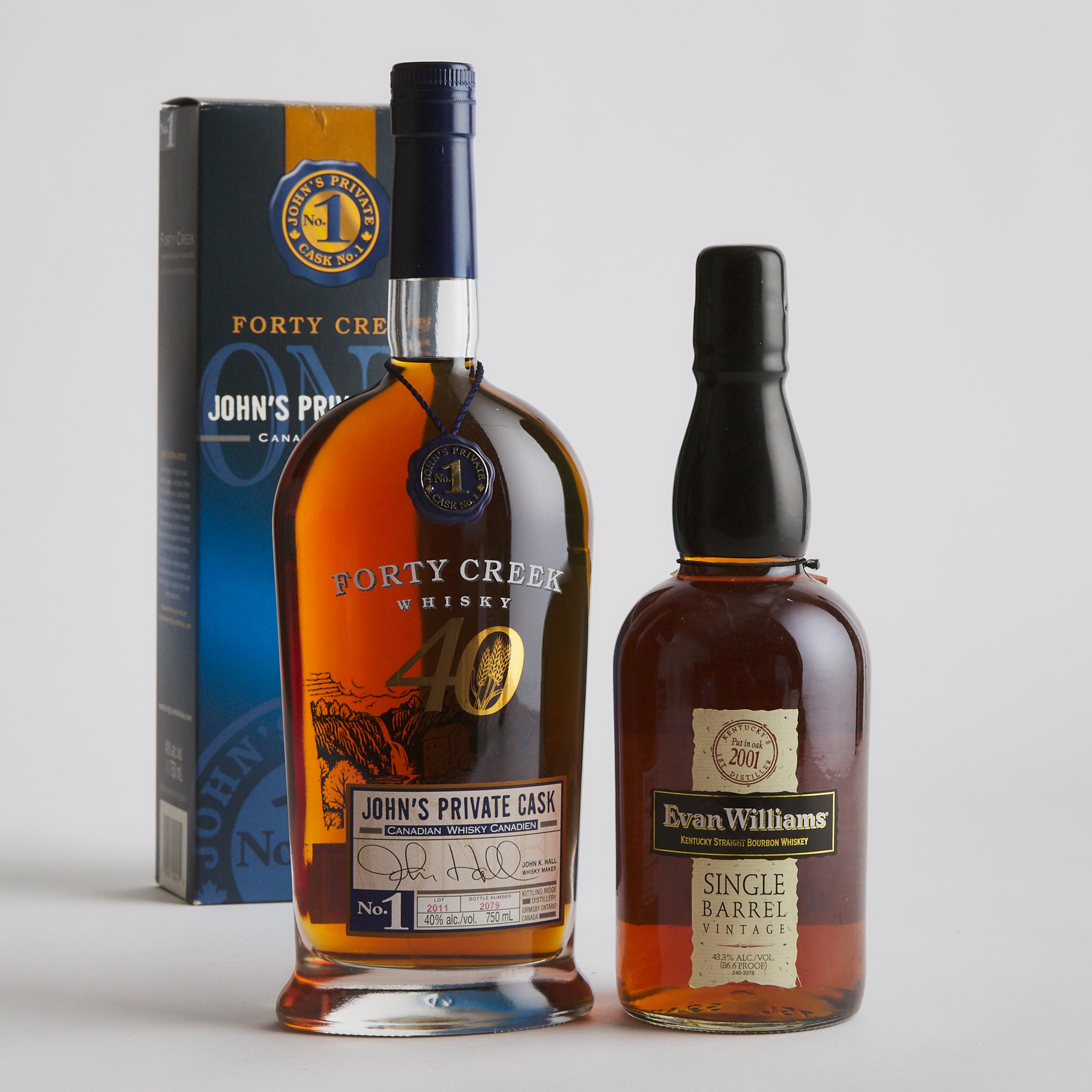 EVAN WILLIAMS KENTUCKY STRAIGHT BOURBON WHISKEY (ONE 750 ML)
FORTY CREEK JOHN'S PRIVATE CASK CANADIAN WHISKY (ONE 750 ML)
