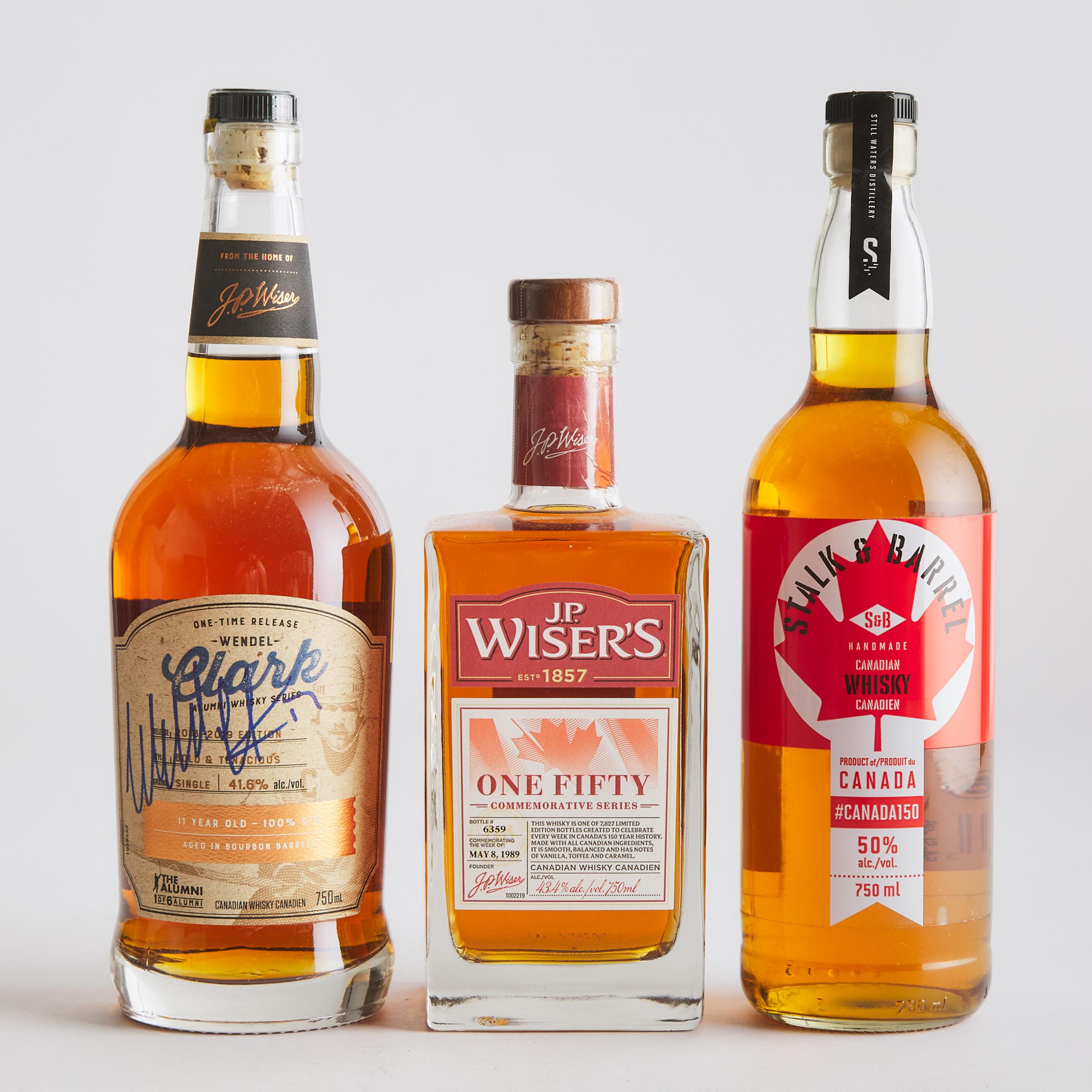 J.P. WISER'S CANADIAN WHISKY (ONE 750 ML)
J.P. WISER'S WENDEL CLARKE CANADIAN WHISKY 11 YEARS (ONE 750 ML)
STALK AND BARREL CANADIAN WHISKY (ONE 750 ML)
