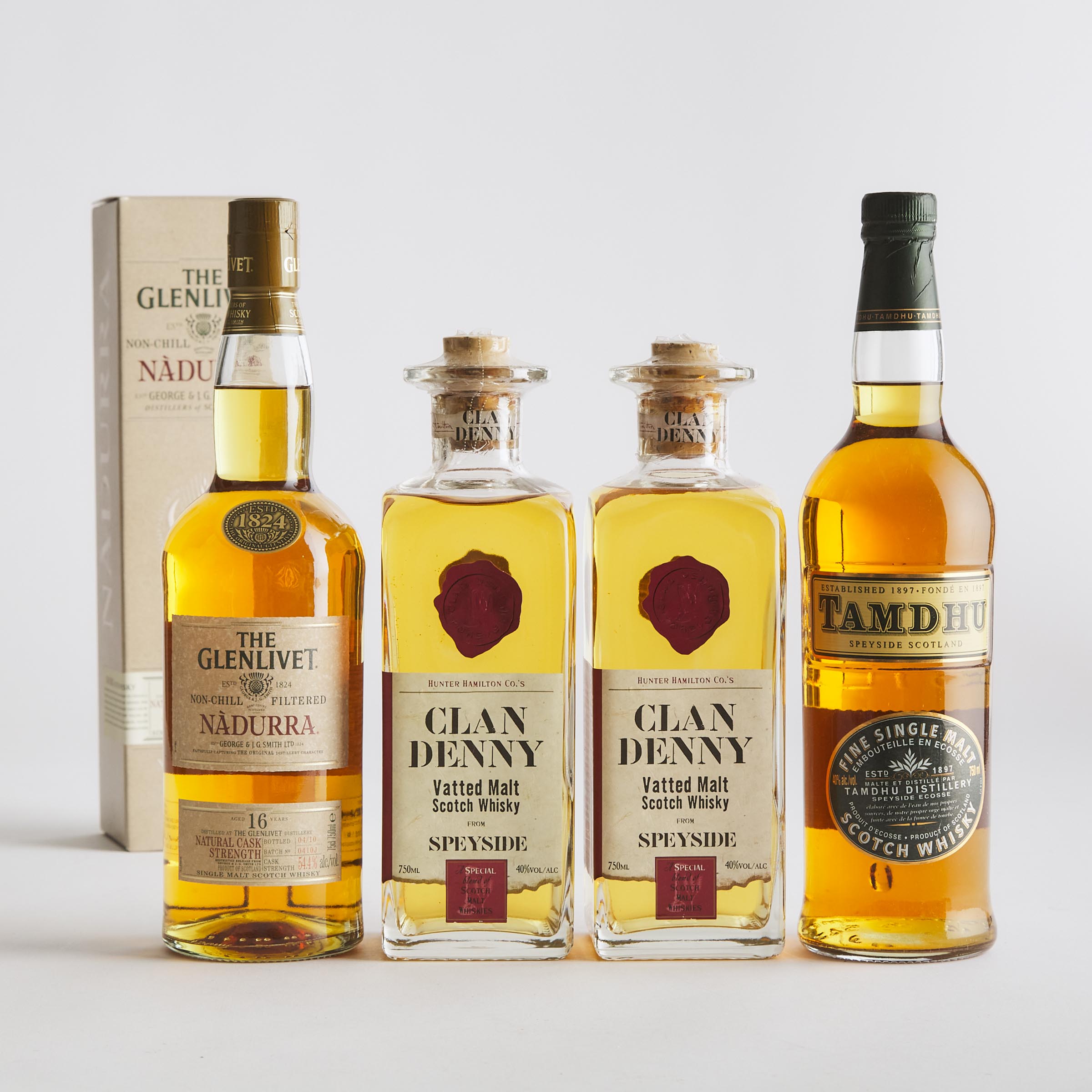 CLAN DENNY VATTED MALT SCOTCH WHISKY NAS (TWO 750 ML)
TAMDHU SINGLE MALT SCOTCH WHISKY NAS (ONE 750 ML)
THE GLENLIVET NÀDURRA SINGLE MALT SCOTCH WHISKY 16 YEARS (ONE 750 ML)