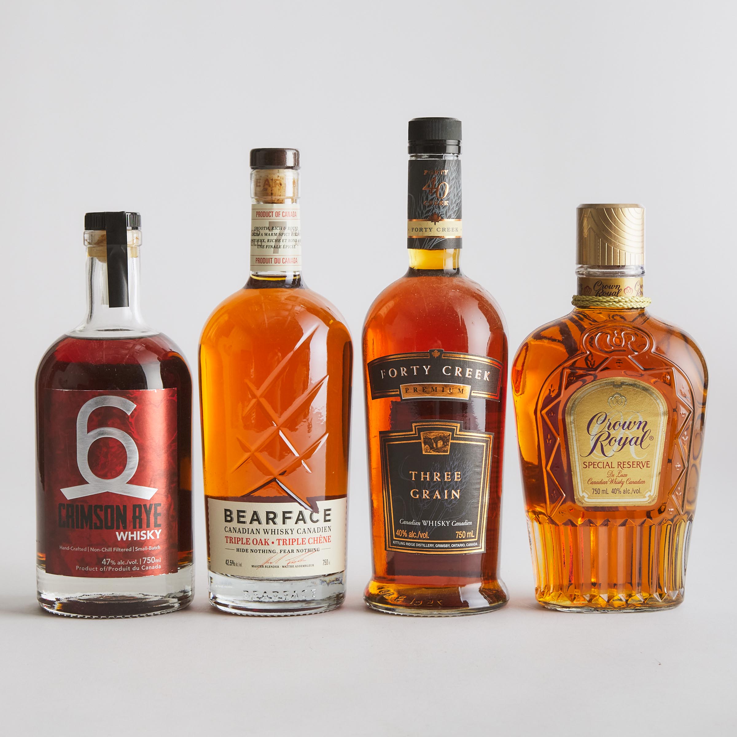 BEARFACE CANADIAN WHISKY 7 YEARS (ONE 750 ML)
CROWN ROYAL DE LUX SPECIAL RESERVE CANADIAN WHISKY NAS (ONE 750 ML)
FORTY CREEK THREE GRAIN CANADIAN WHISKY NAS (ONE 750 ML)
GILEAD CRIMSON RYE WHISKY NAS (ONE 750 ML)