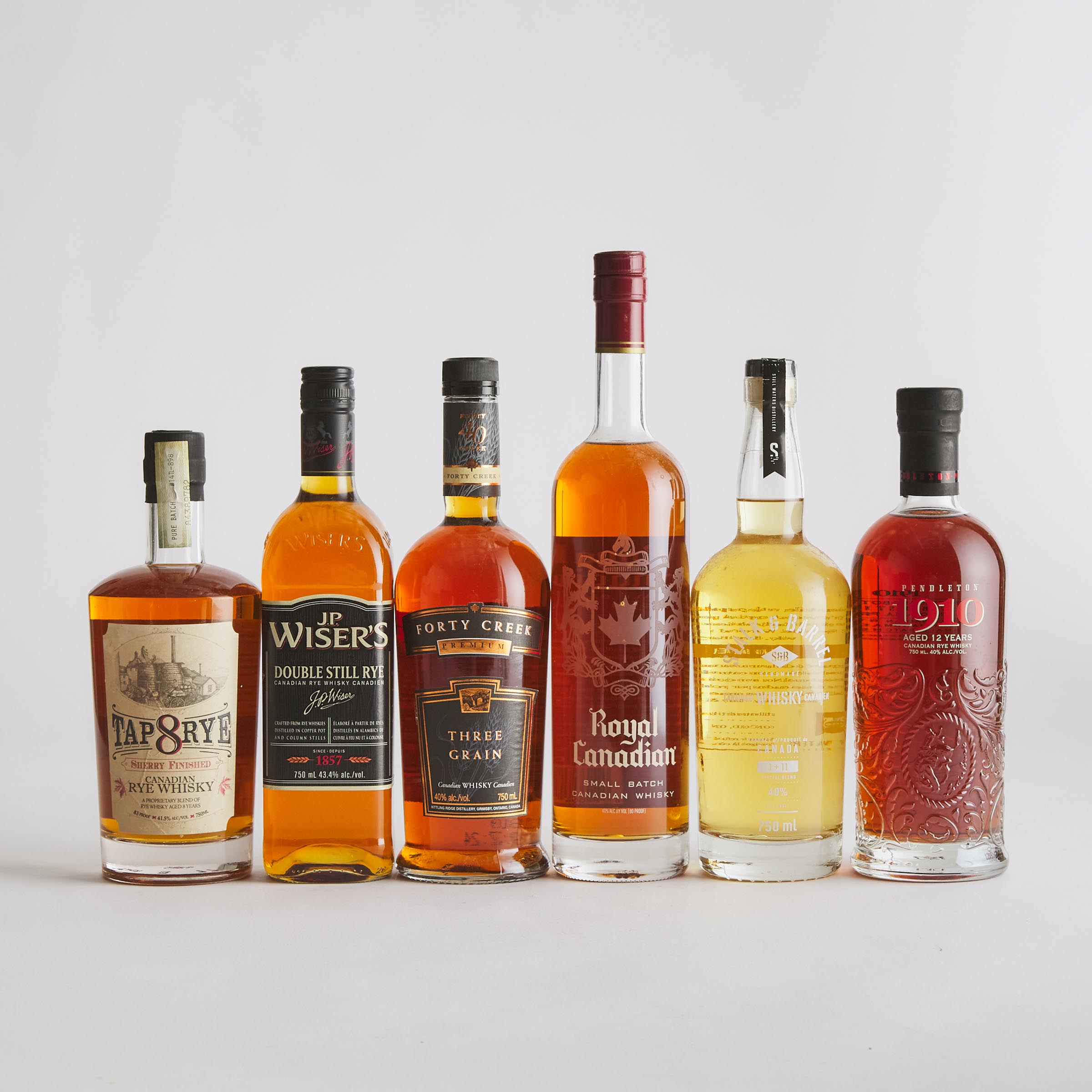FORTY CREEK THREE GRAIN CANADIAN WHISKY NAS (ONE 750 ML)
J.P. WISER'S DOUBLE STILL RYE CANADIAN WHISKY (ONE 750 ML)
PENDLETON 1910 CANADIAN WHISKY 12 YEARS (ONE 750 ML)
ROYAL CANADIAN SMALL BATCH CANADIAN WHISKY (ONE 750 ML)
STALK AND BARREL CANADIAN WHISKY (ONE 750 ML)
TAP 8 CANADIAN RYE WHISKY 8 YEARS (ONE 750 ML)