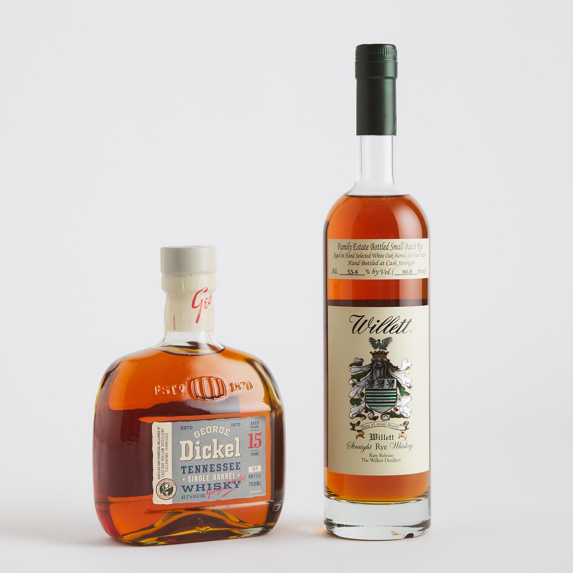 GEORGE DICKEL TENNESSEE SINGLE BARREL WHISKY 15 YEARS (ONE 750 ML)
WILLETT FAMILY ESTATE STRAIGHT RYE WHISKEY 4 YEARS (ONE 750 ML)