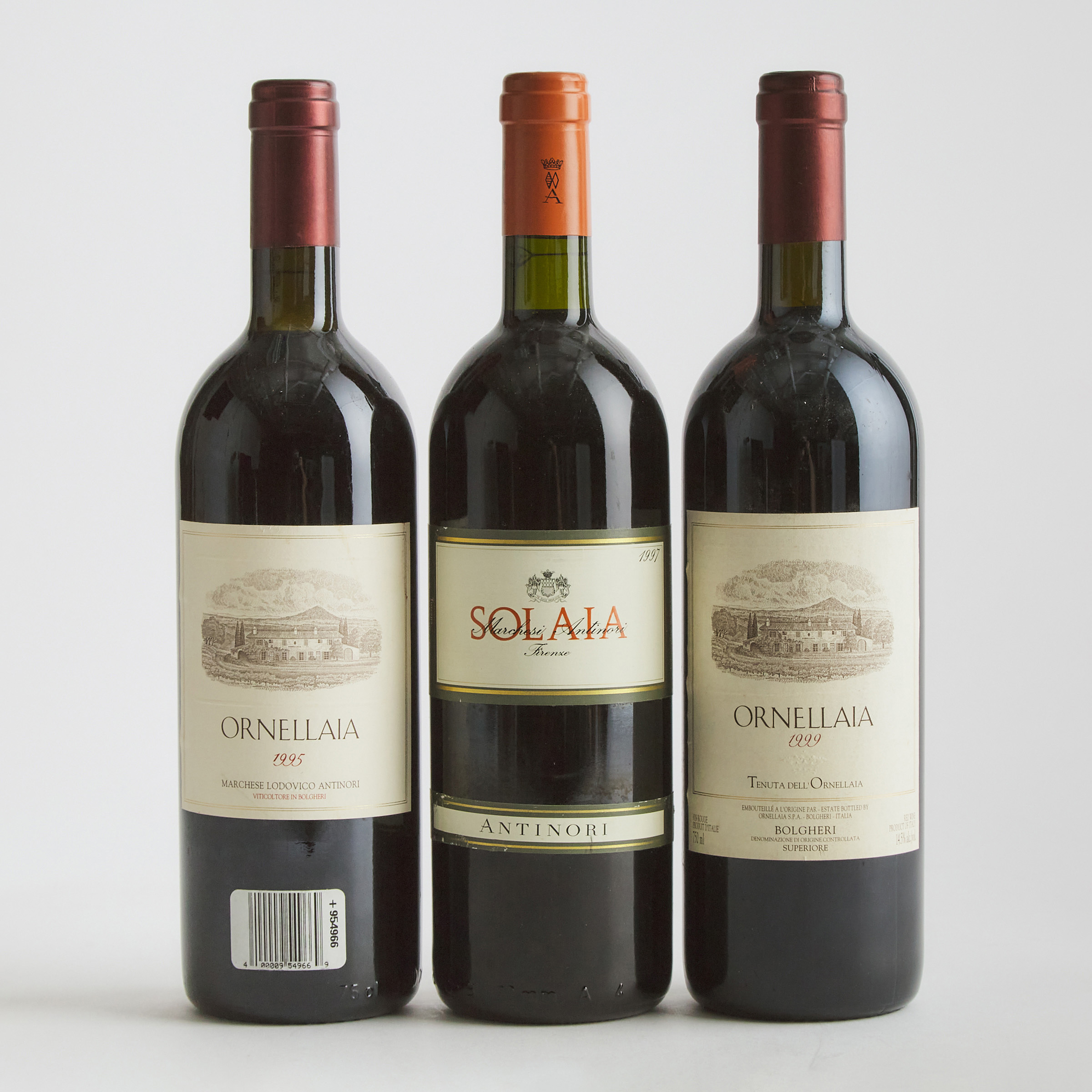 ANTINORI SOLAIA TOSCANA IGT 1997 (1) WA 96
TENUTA DELL'ORNELLAIA BOLGHERI SUPERIORE ORNELLAIA 1995 (1)
TENUTA DELL'ORNELLAIA BOLGHERI SUPERIORE ORNELLAIA 1999 (1)