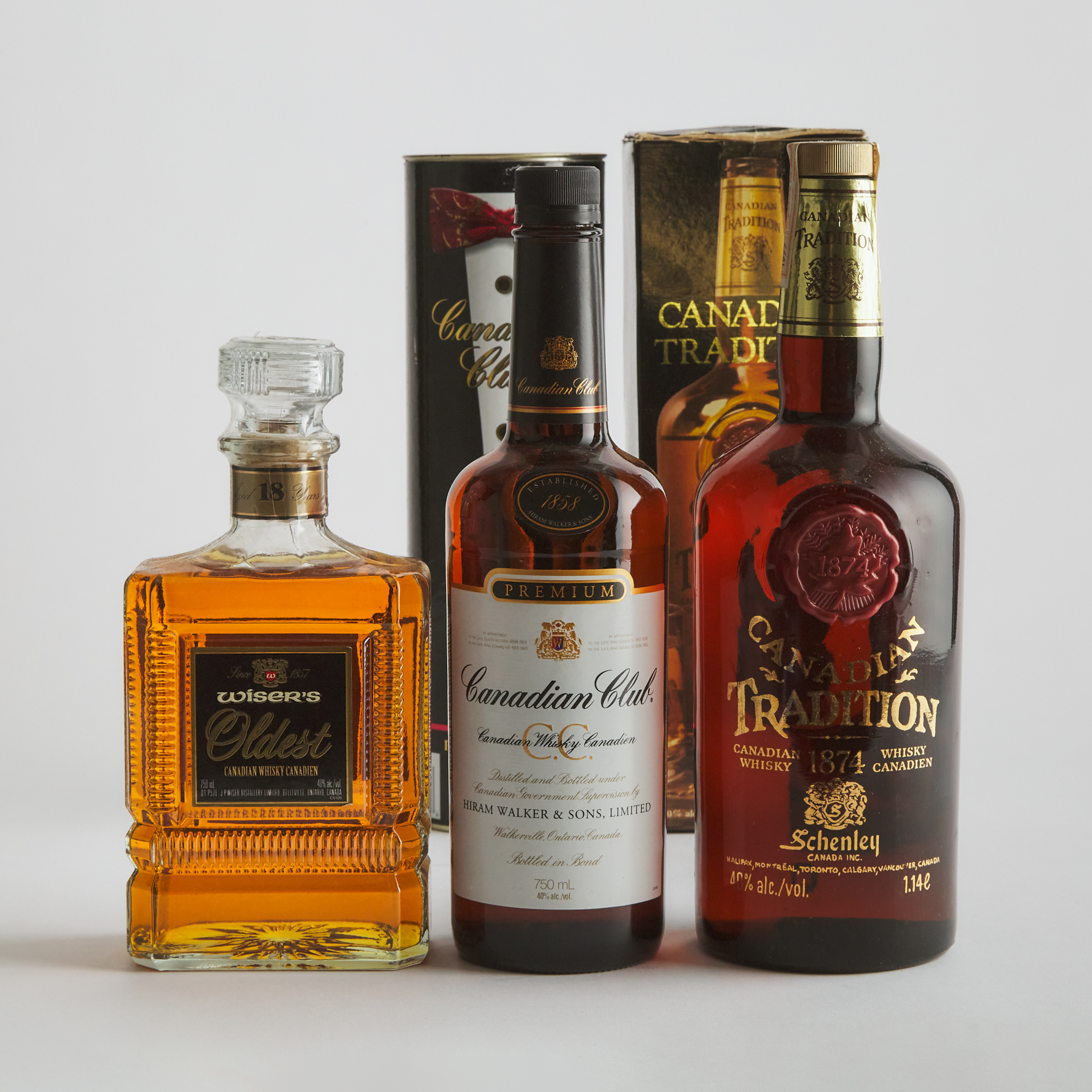 CANADIAN CLUB CANADIAN WHISKY NAS (ONE 750 ML)
SCHENLEY CANADIAN TRADITION CANADIAN WHISKY NAS (ONE 1140 ML)
WISER'S OLDEST CANADIAN WHISKY 18 YEARS (ONE 750 ML)