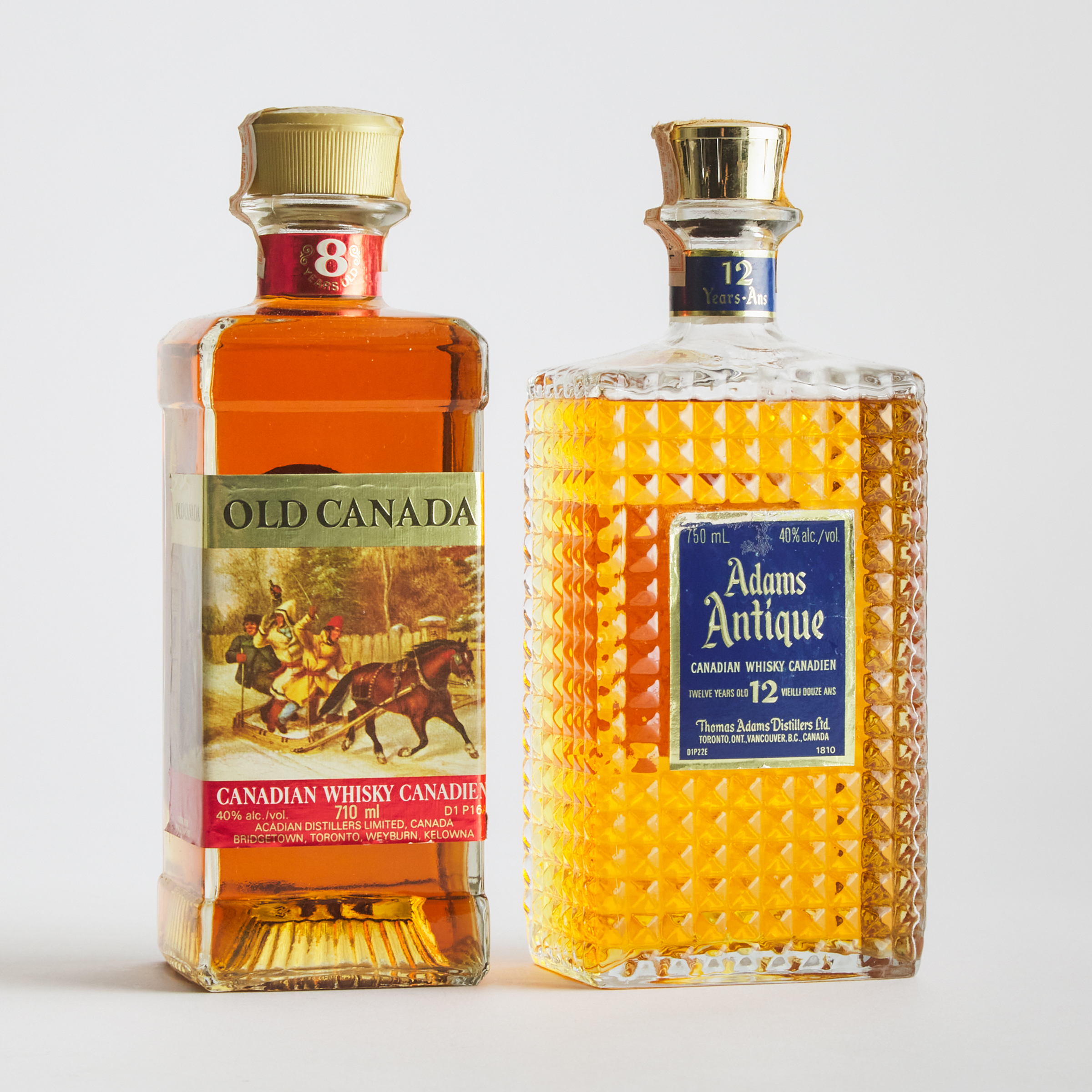 ADAMS ANTIQUE CANADIAN WHISKY 12 YEARS (ONE 750 ML)
OLD CANADA CANADIAN WHISKY 8 YEARS (ONE 710 ML)