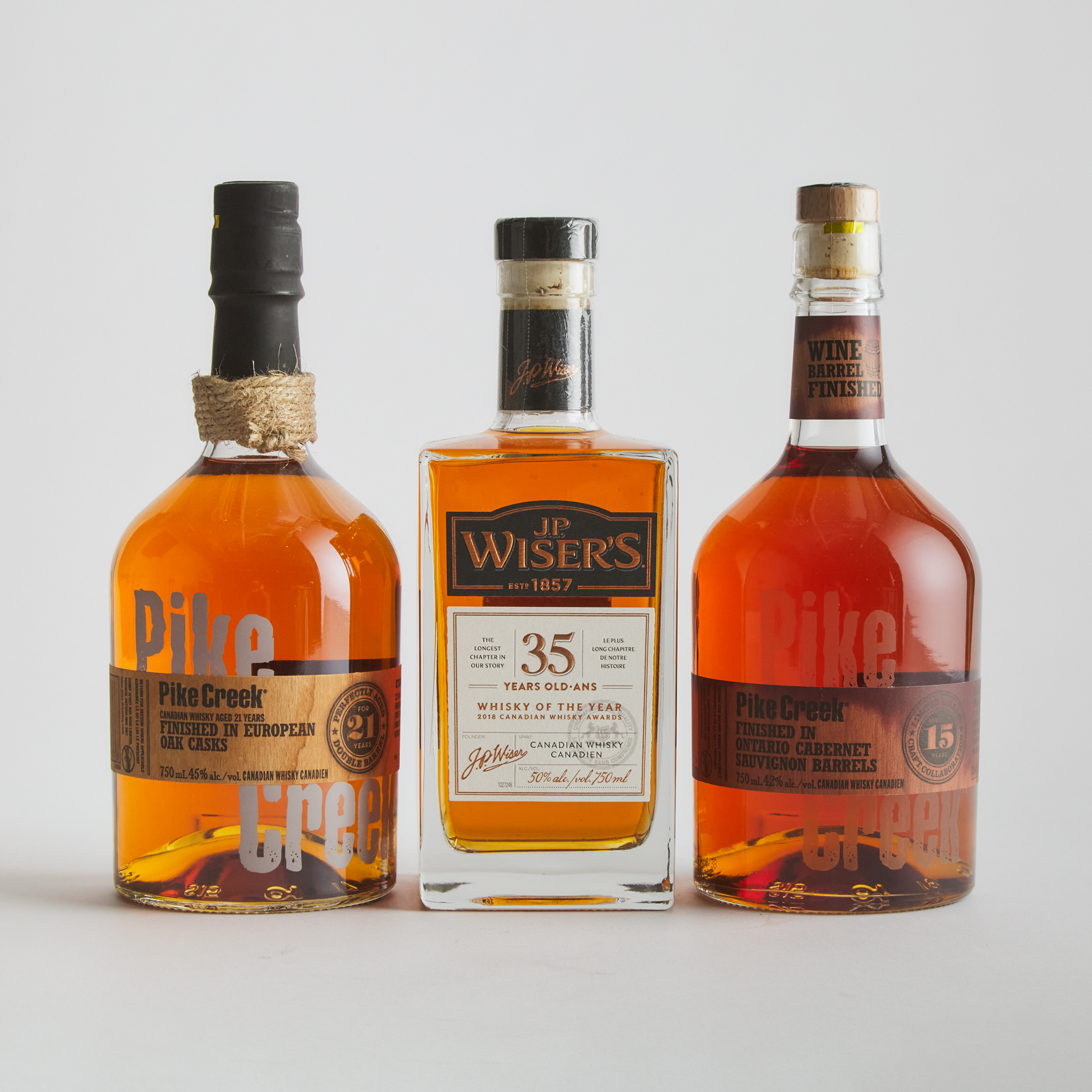 J.P. WISER'S CANADIAN WHISKY 35 YEARS (ONE 750 ML)
PIKE CREEK CANADIAN WHISKY 21 YEARS (ONE 750 ML)
PIKE CREEK CANADIAN WHISKY 15 YEARS (ONE 750 ML)