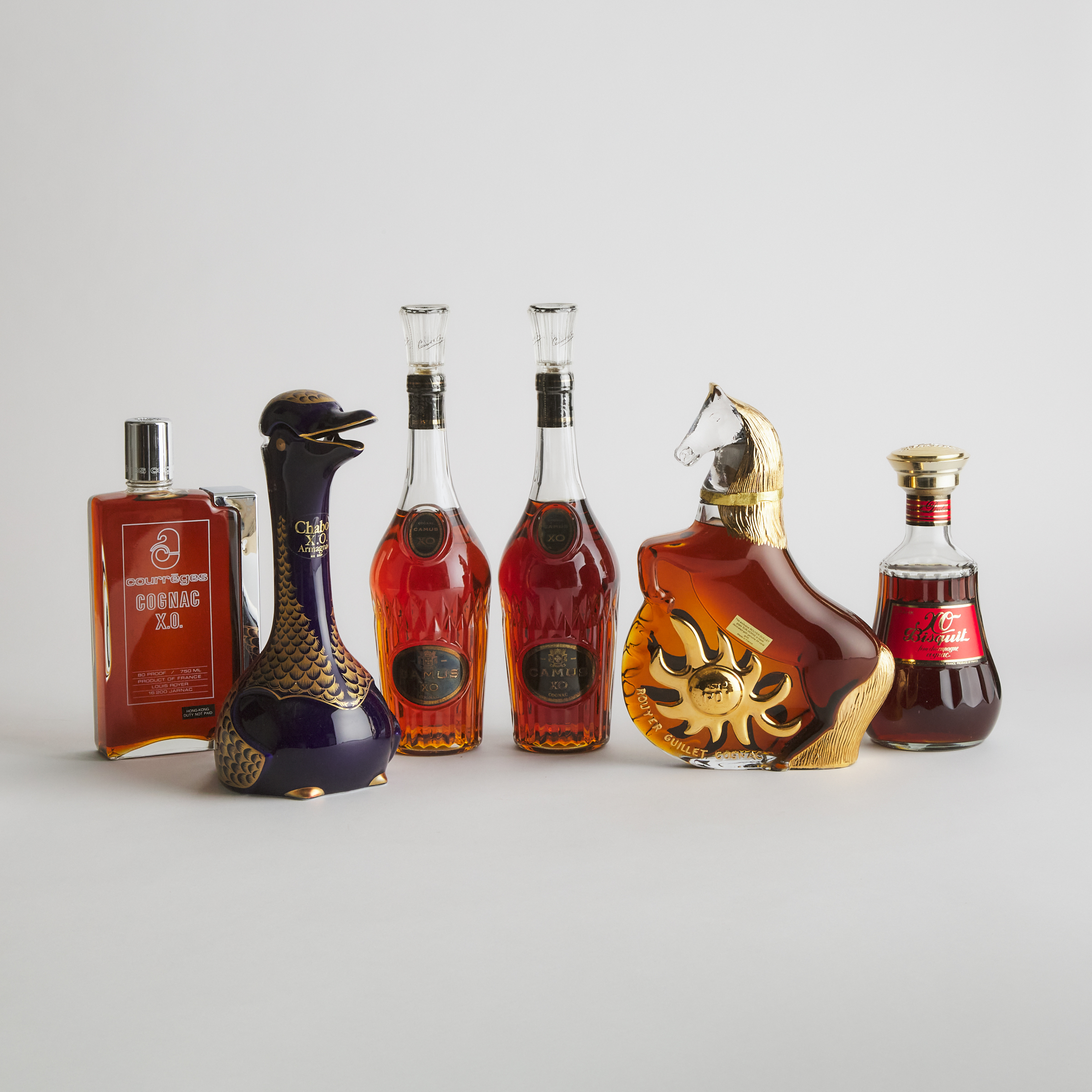 BISQUIT XO FINE CHAMPAGNE COGNAC (ONE 70 CL)
CAMUS XO (ONE 70 CL)
CHABOT ARMAGNAC X.O. (ONE 75 CL)
COURREGES XO (ONE 750 ML)
ROUYER GUILLET COGNAC (ONE 750 ML)
