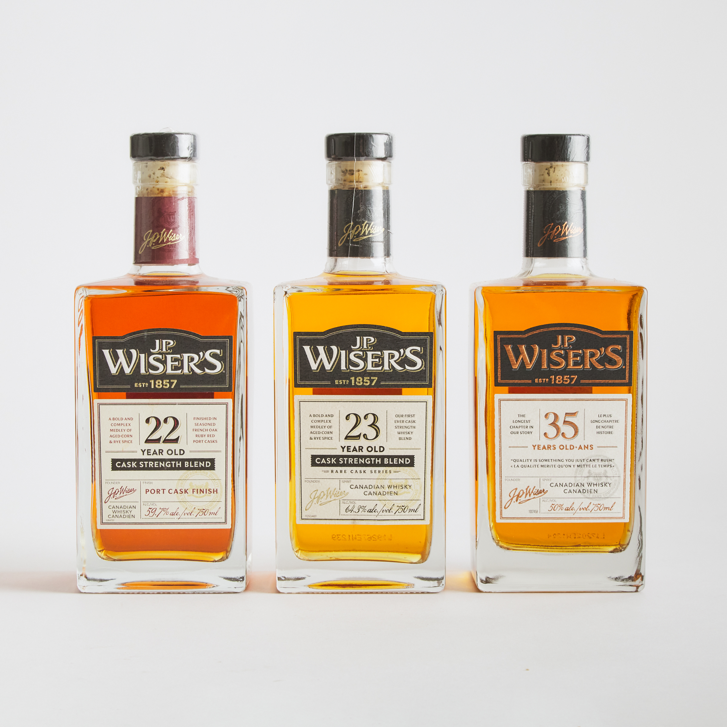 J.P. WISER'S CANADIAN WHISKY 22 YEARS (ONE 750 ML)
J.P. WISER'S CANADIAN WHISKY 23 YEARS (ONE 750 ML)
J.P. WISER'S CANADIAN WHISKY 35 YEARS (ONE 750 ML)
