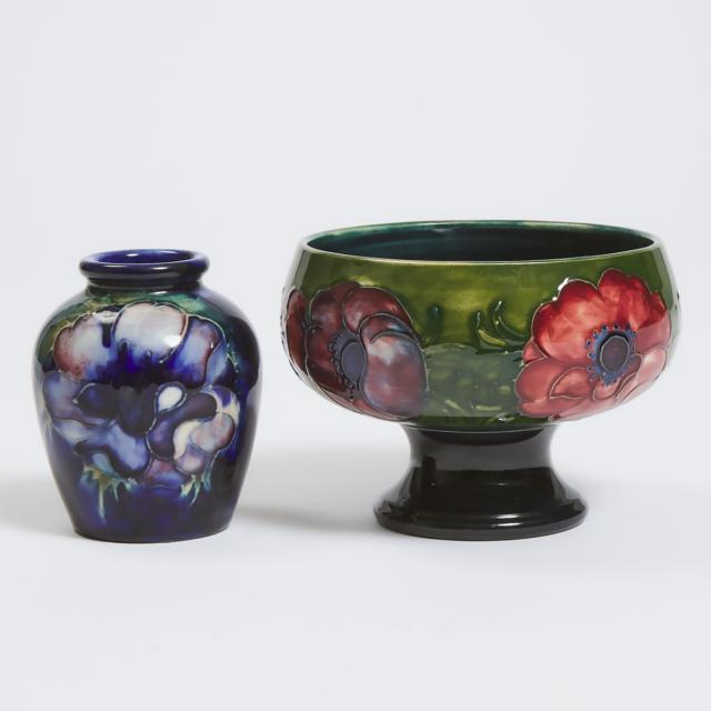 Moorcroft Anemone Small Vase and Bowl, mid 20th century