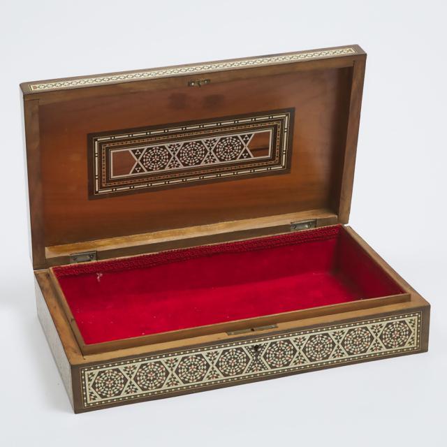 Indian Ivory and Abalone Micro Mosiac Inlaid Sandalwood Box, Vizagapatam, mid 20th century