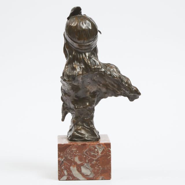 French School Art Nouveau Patinated Bronze Bust of a Young Woman, 20th century