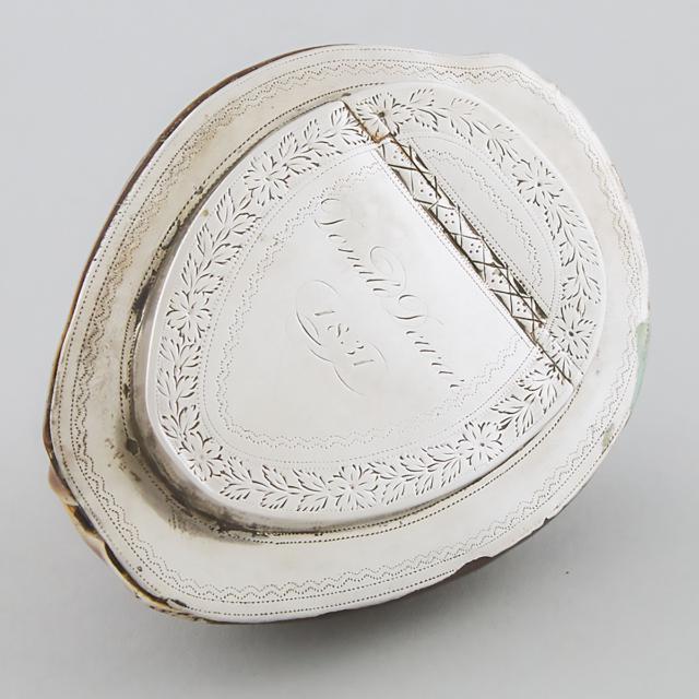Silver Mounted Cowrie Shell Snuff Box, probably Scottish Provincial, c.1831