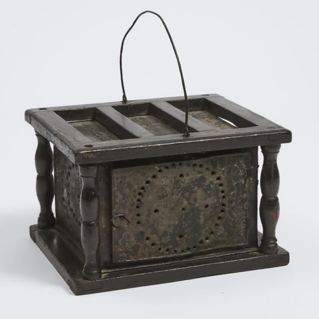 Quebec Pierced Tole and Painted Carriage Wood Foot Warmer, 19th century
