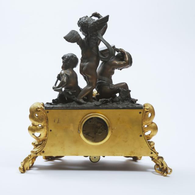 Large French Gilt and Patinated Bronze Figural Mantle Clock, c.1860