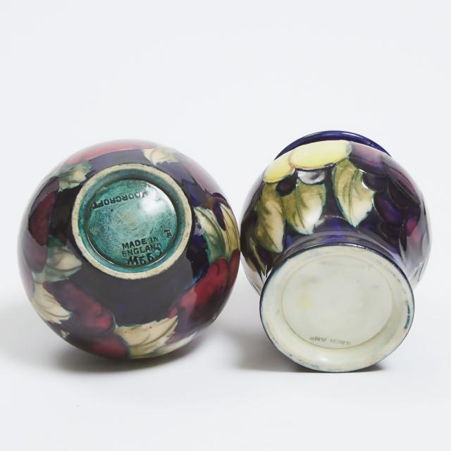 Two Moorcroft Wisteria or Pansy Small Vases, c.1925