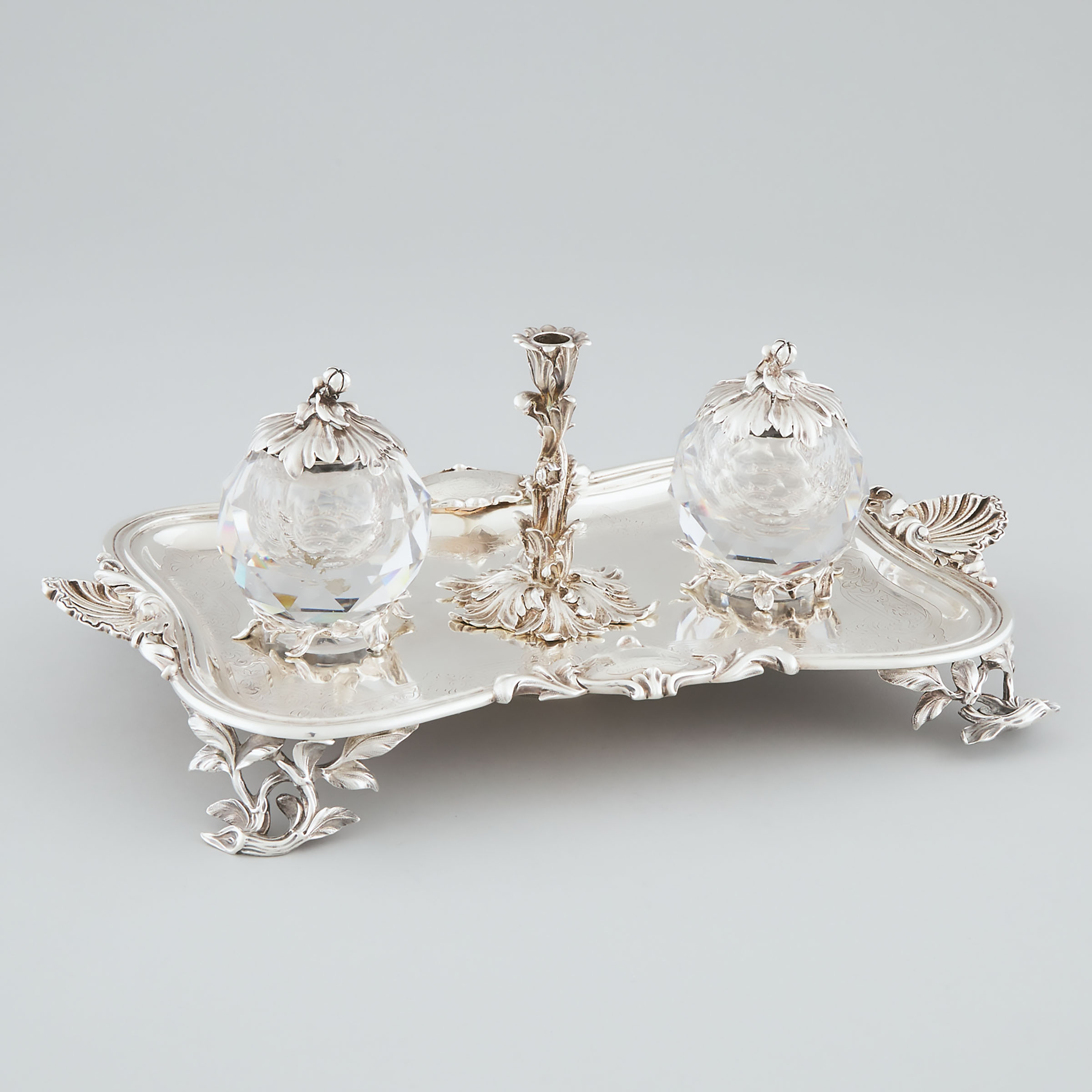 Victorian Silver and Cut Glass Inkstand, Edward, Edward, John & William Barnard, London, 1842