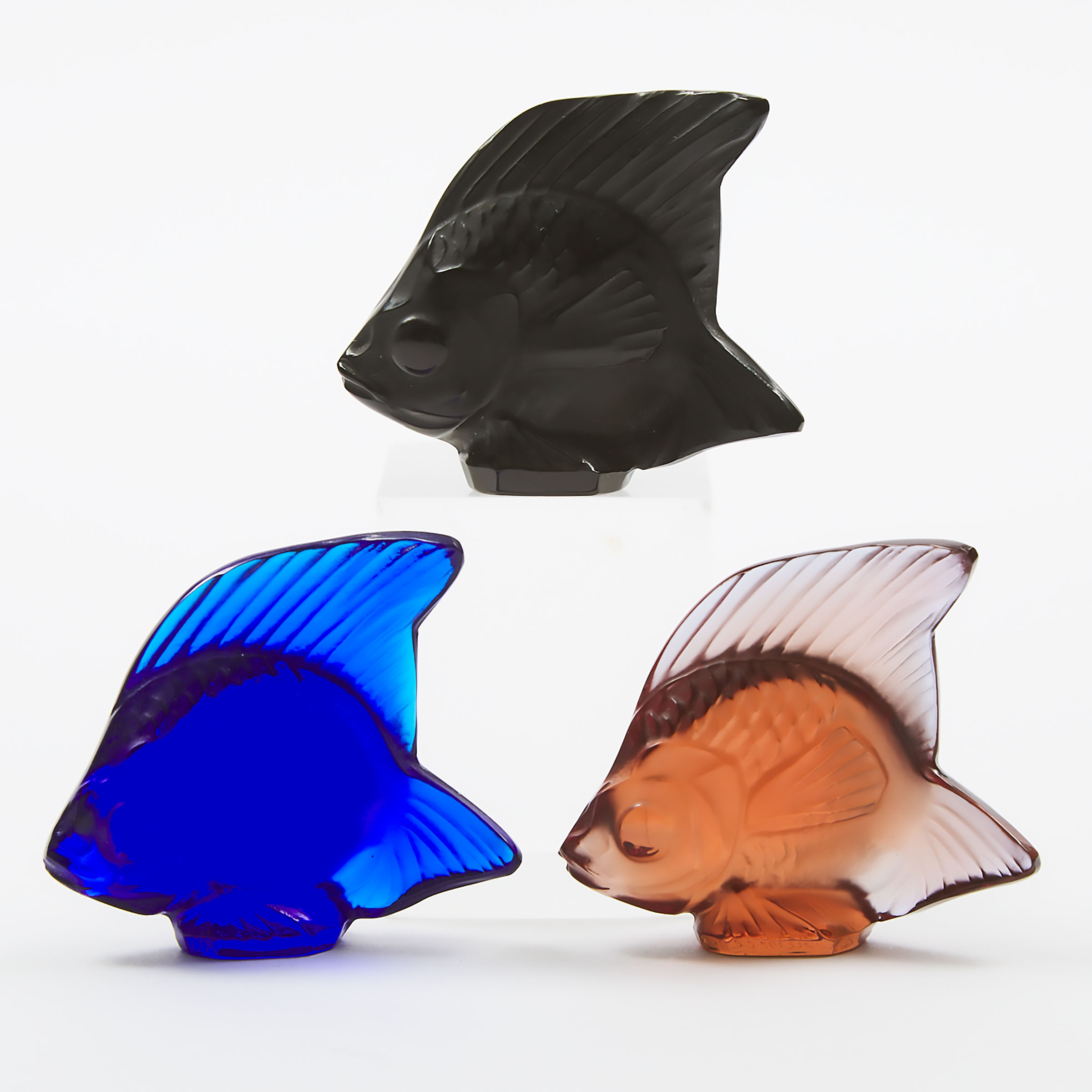 Three Lalique Coloured Glass Tropical Fish, post-1978