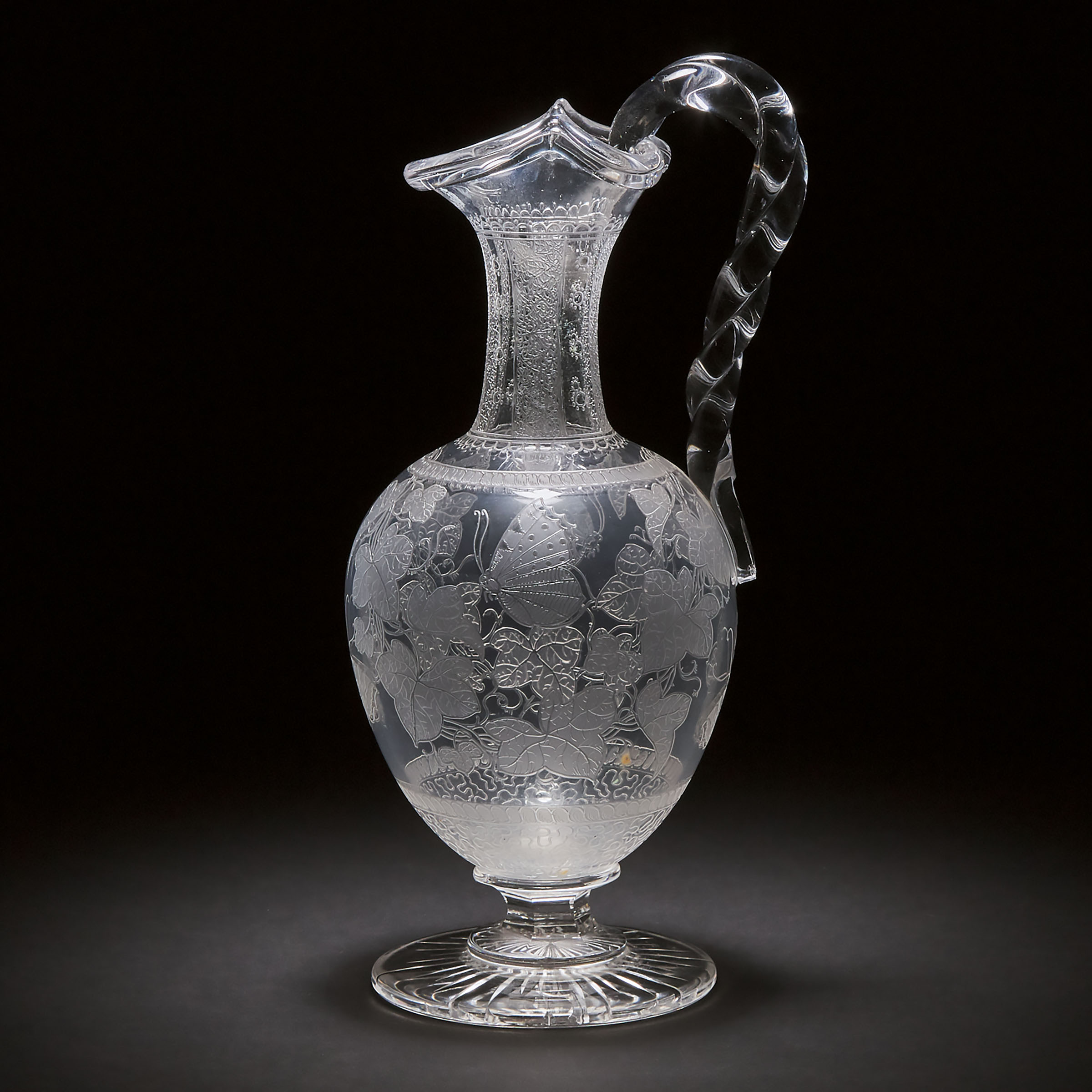 English Cut and Etched Glass Jug, late 19th century
