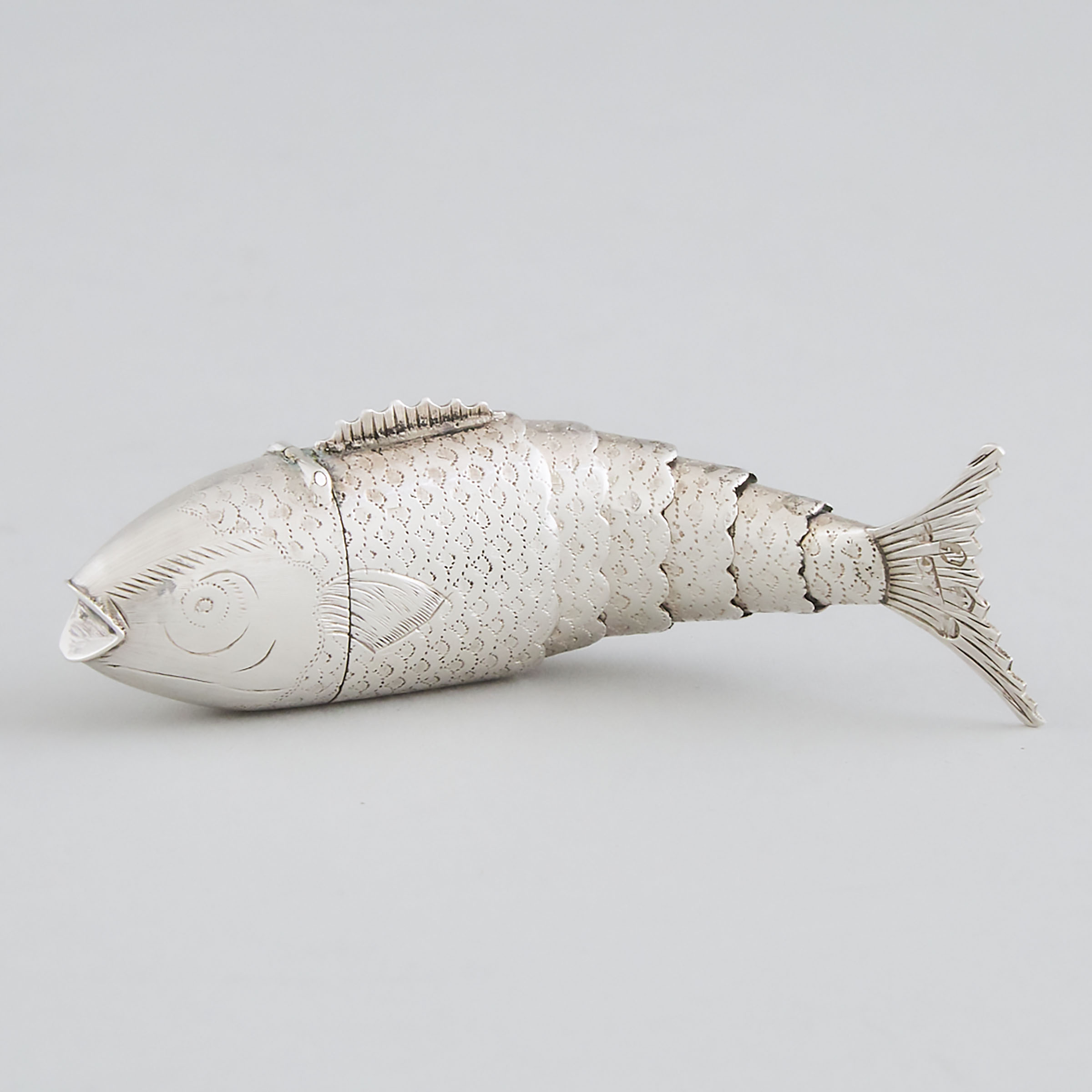 George III Silver Articulated Fish Vinaigrette, William Lea & Co., Birmingham, 1817