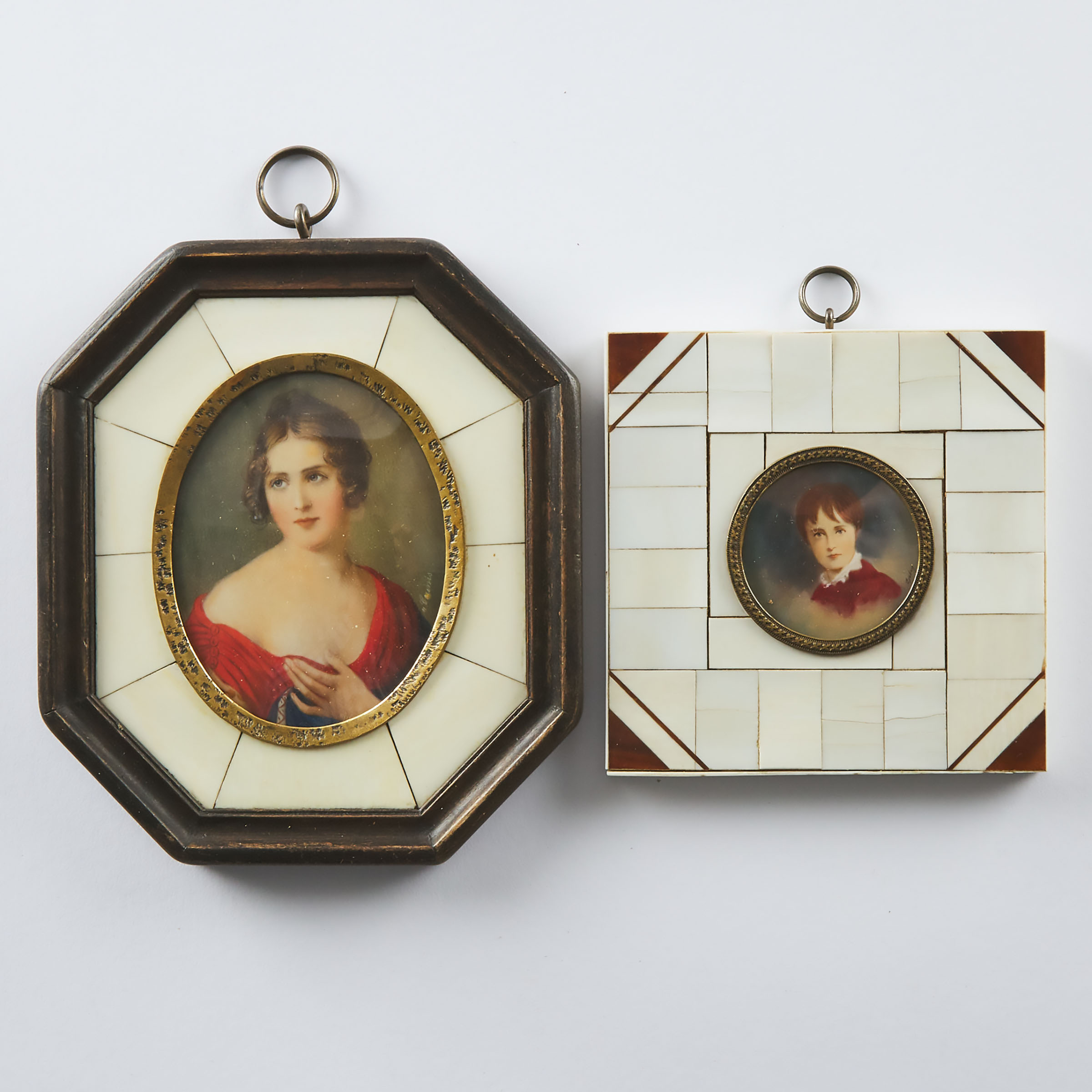 Two Napoleonic School Portrait Miniatures on Ivory, 19th century