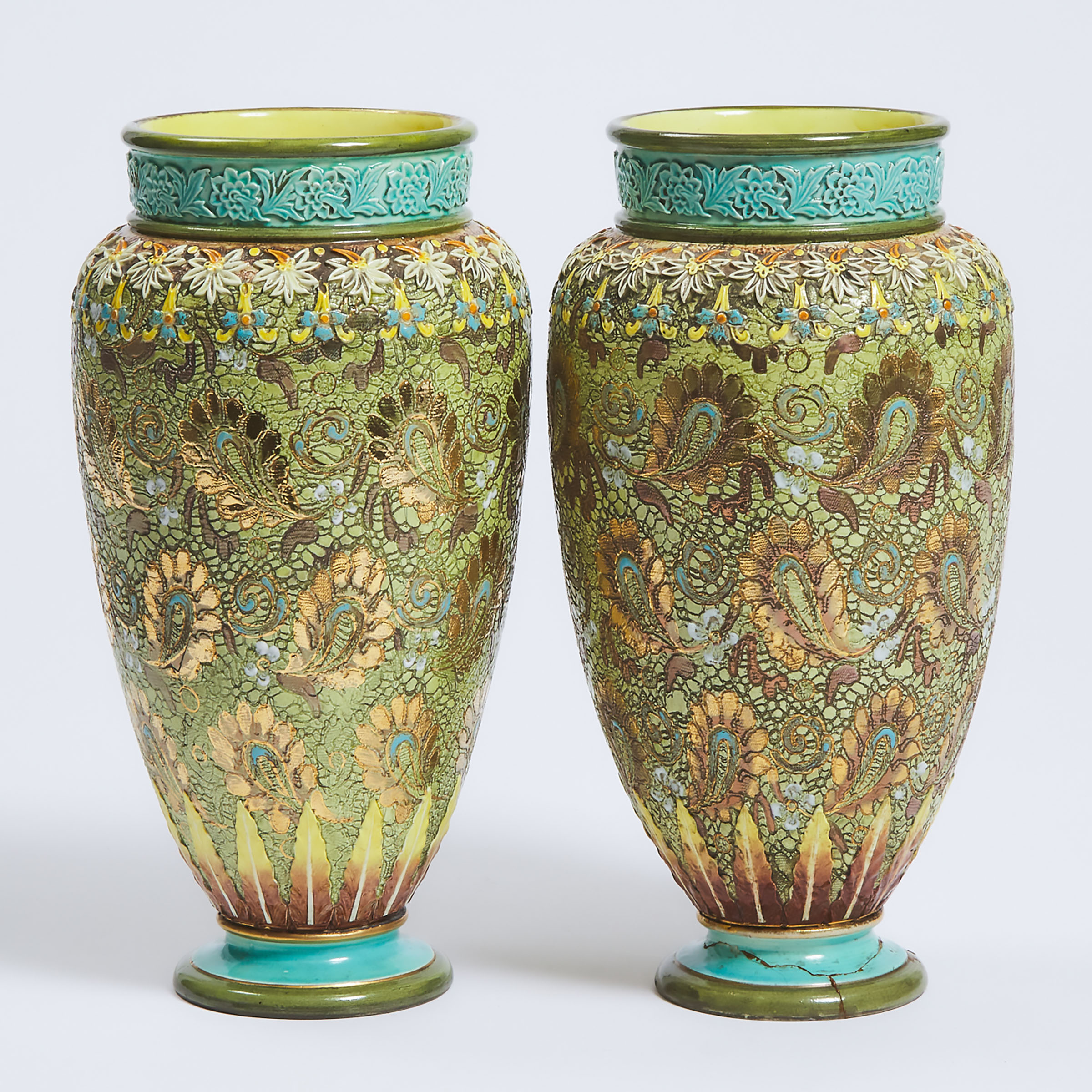 Pair of Doulton Lambeth 'Doulton & Slater's Patent' Faience Vases, c.1885