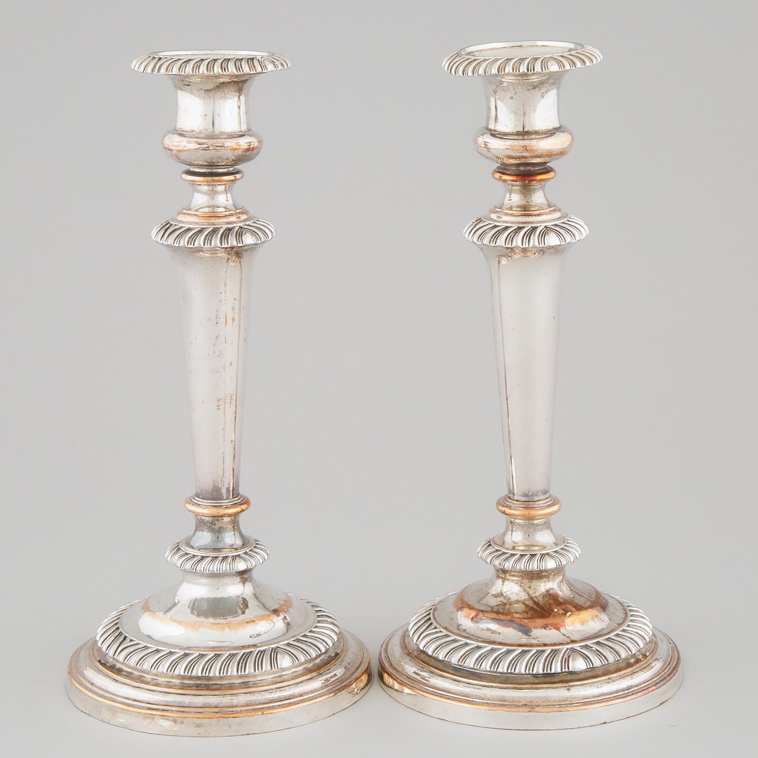 Pair of Old Sheffield Plate Table Candlesticks, c.1820