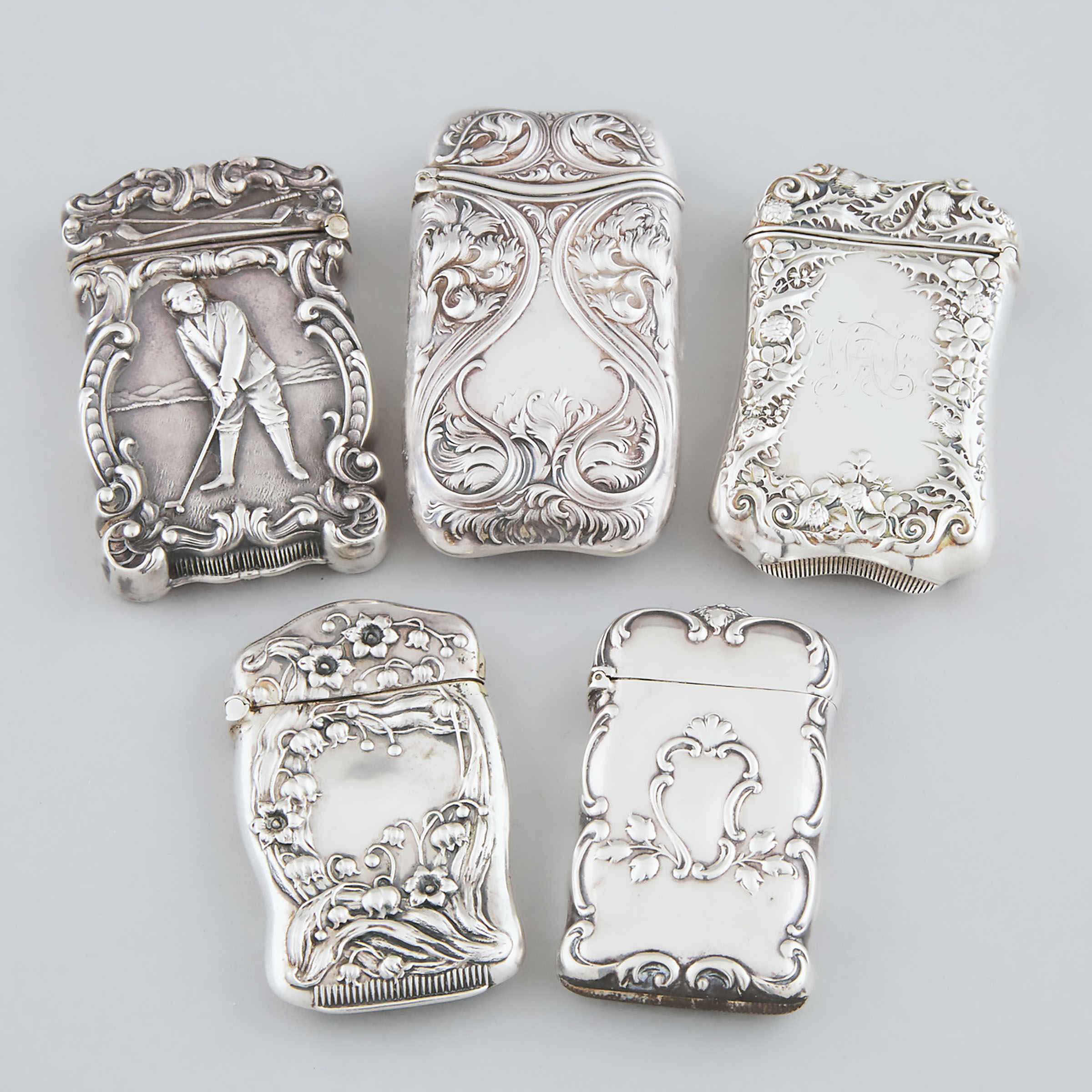 Five American Silver Vesta Cases, late 19th/early 20th century