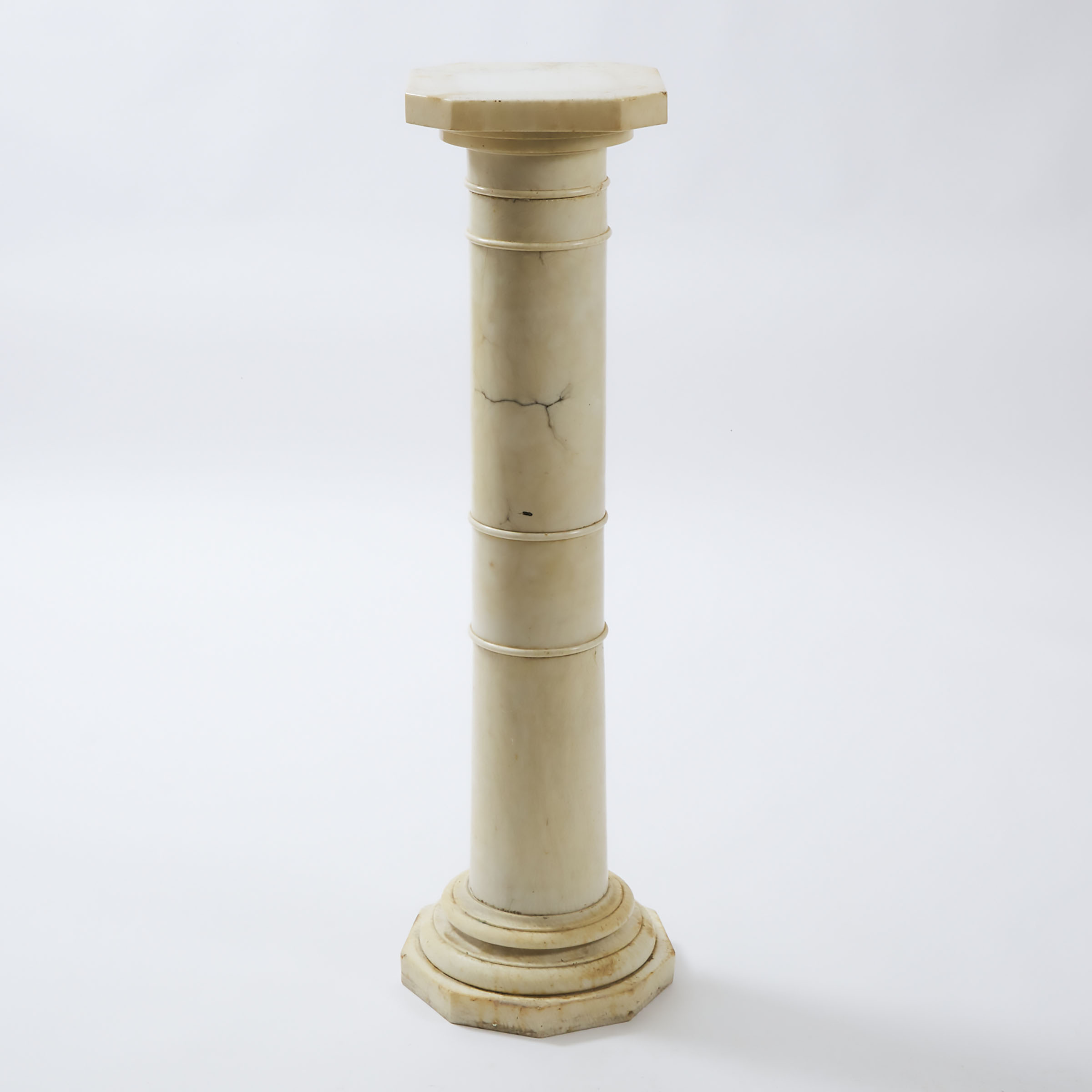 Italian Cream Alabaster Column Form Pedestal, c.1900