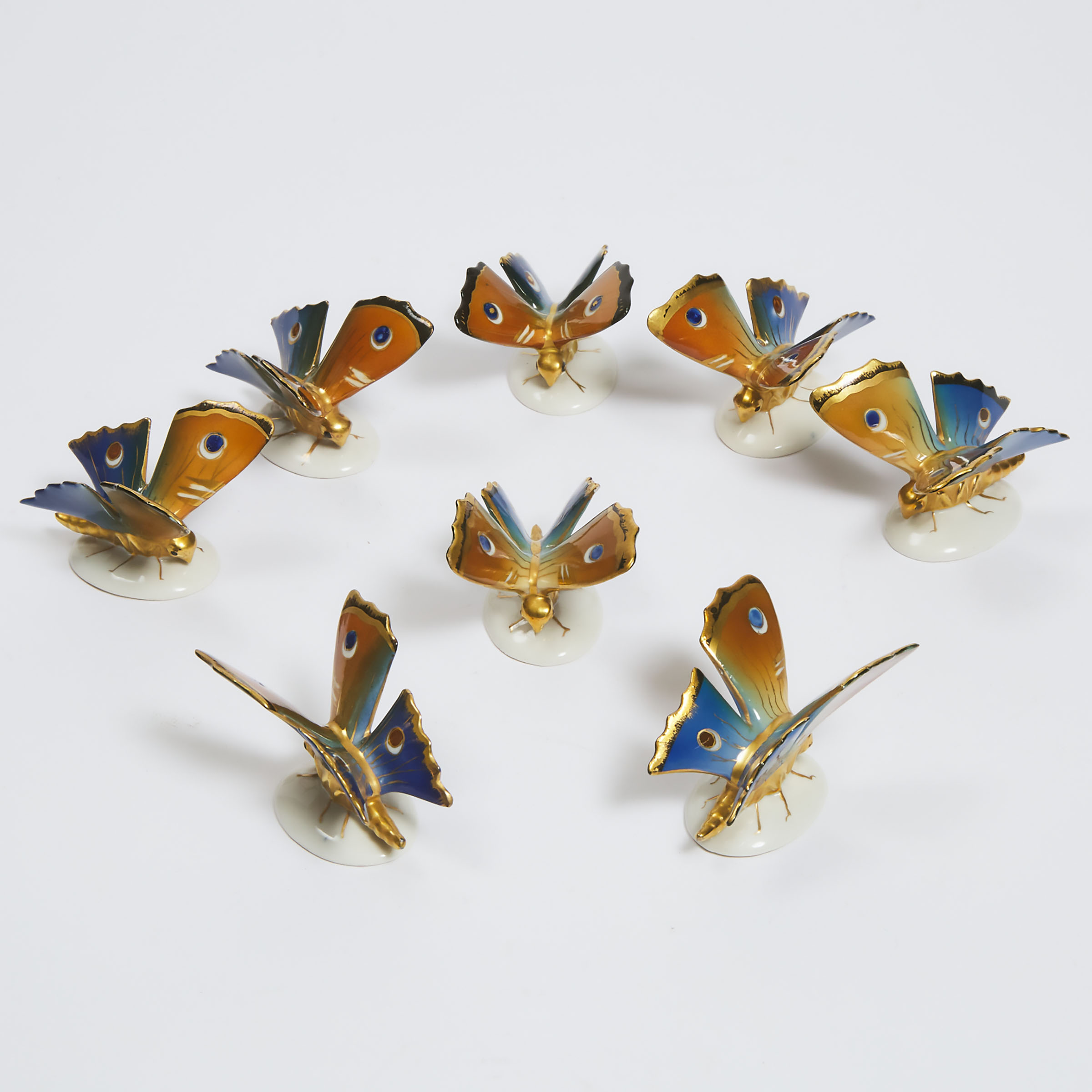 Eight Volkstedt Butterfly-Form Place-Card Holders, 20th century