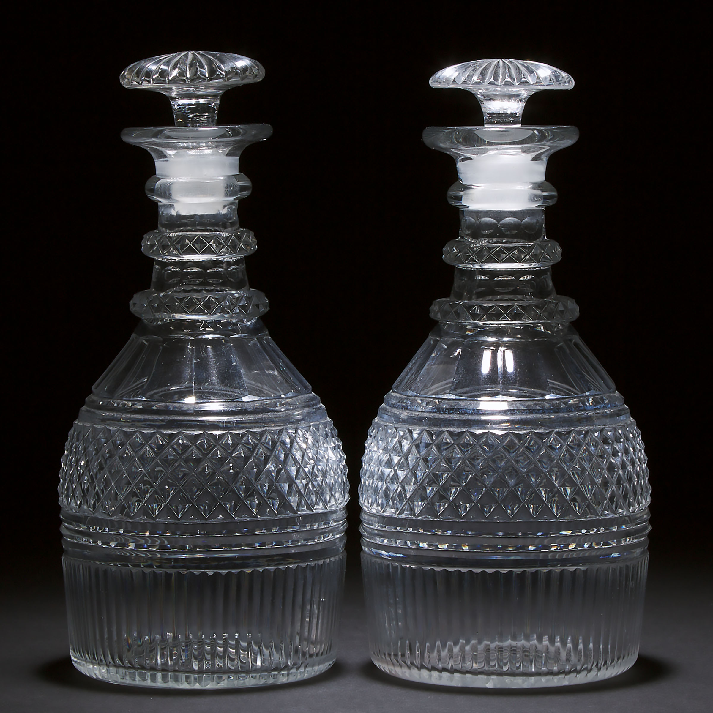 Pair of Anglo-Irish Cut Glass Decanters, early 19th century