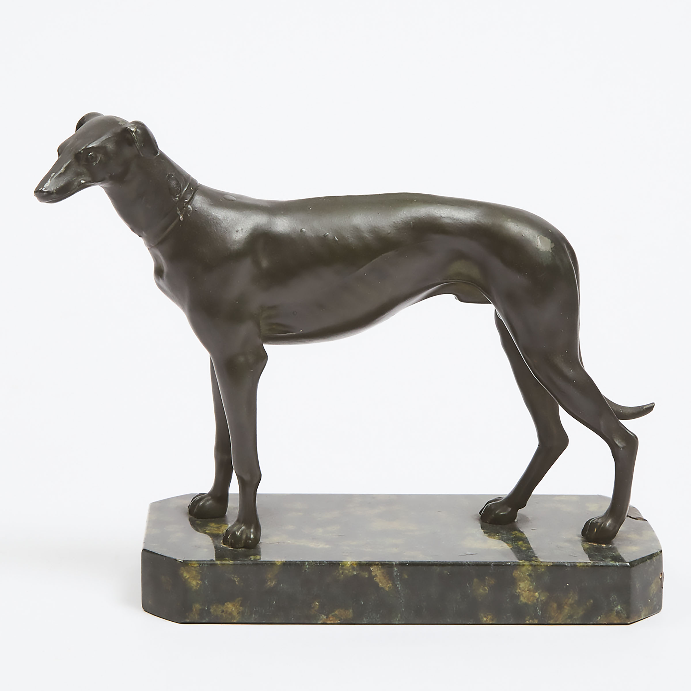French Patinated White Metal Model of a Whippet, 19th century
