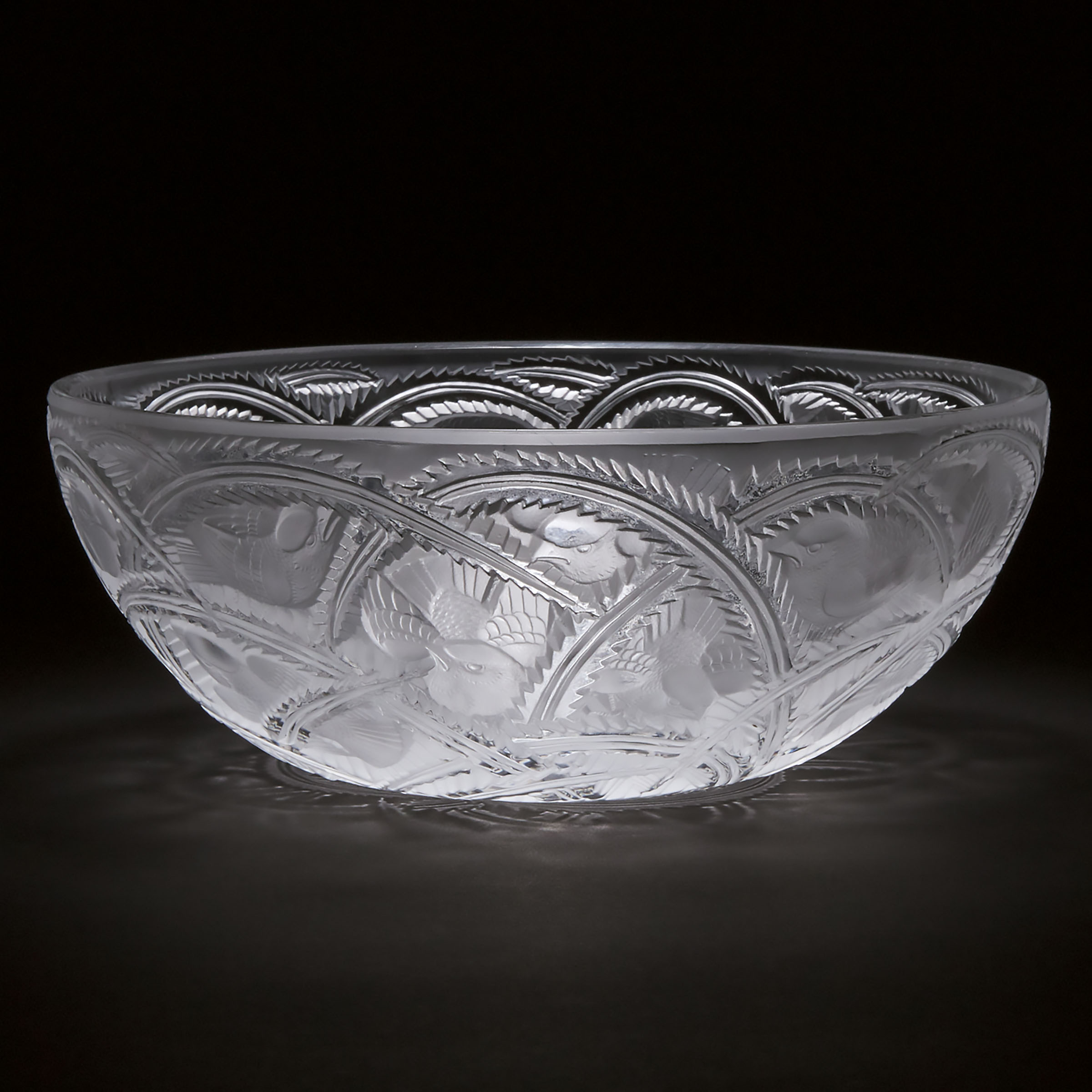 'Pinsons', Lalique Moulded and Partly Frosted Glass Bowl, post-1945