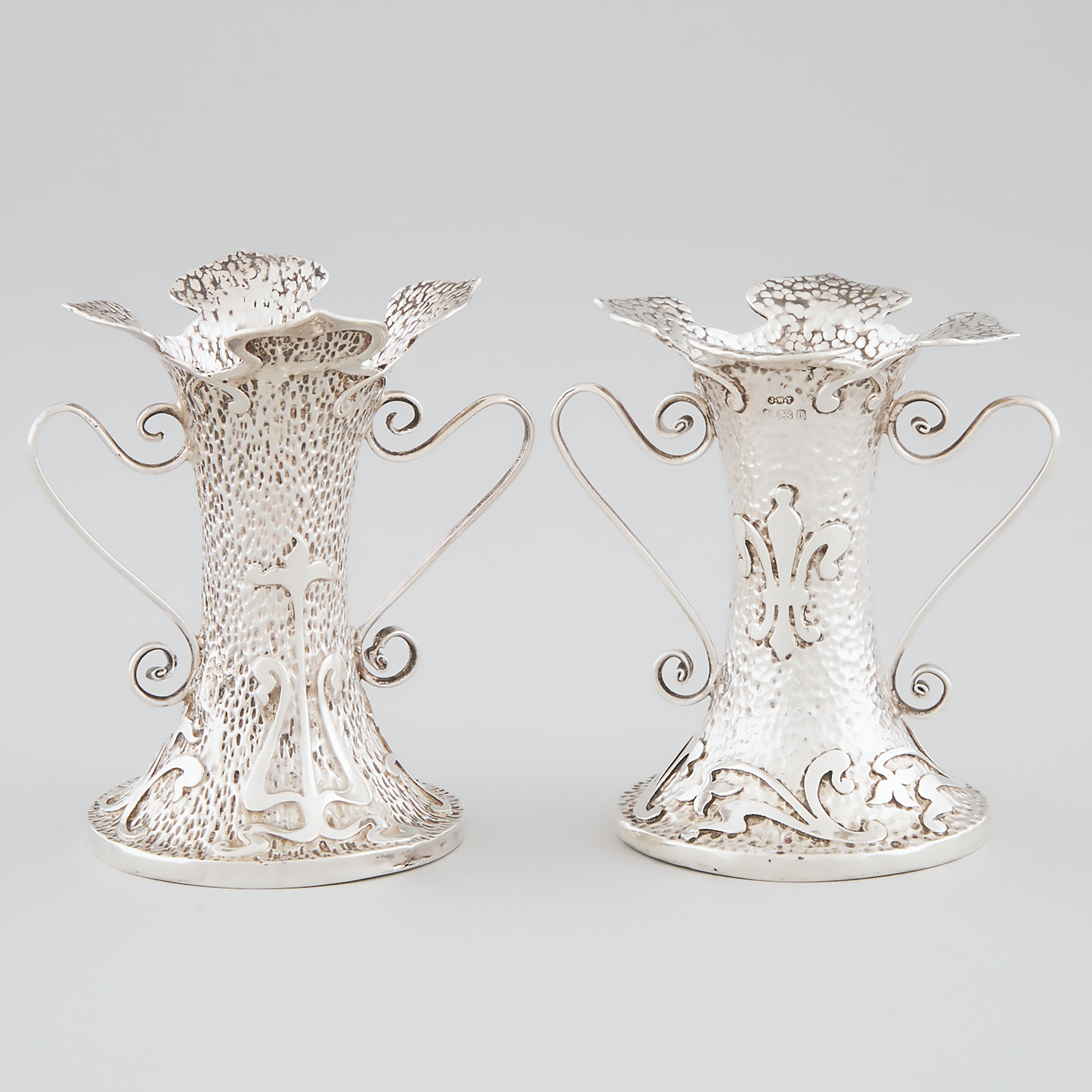 Pair of Edwardian Silver Small Two-Handled Vases, James Walter Tiptaft, Birmingham, 1903