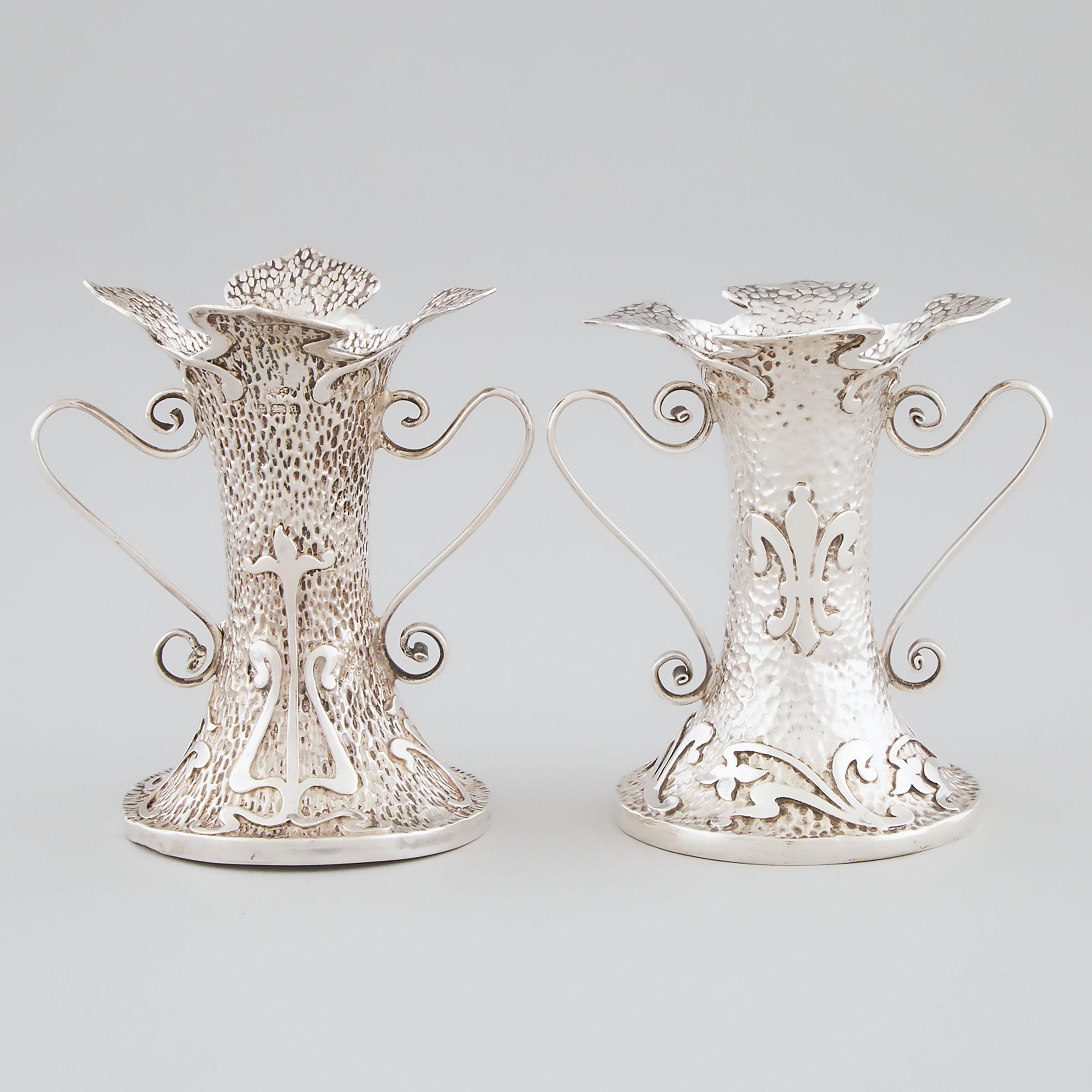 Pair of Edwardian Silver Small Two-Handled Vases, James Walter Tiptaft, Birmingham, 1903