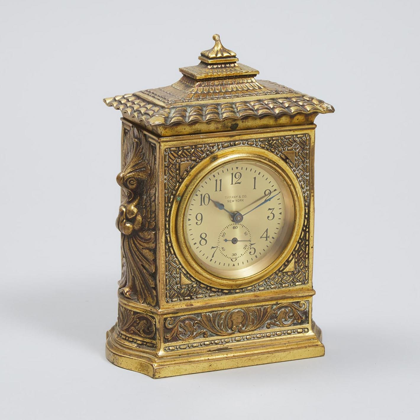 Tiffany Studios, New York 'Spanish Pattern’ Gilt Bronze Table/Desk Clock, early 20th century