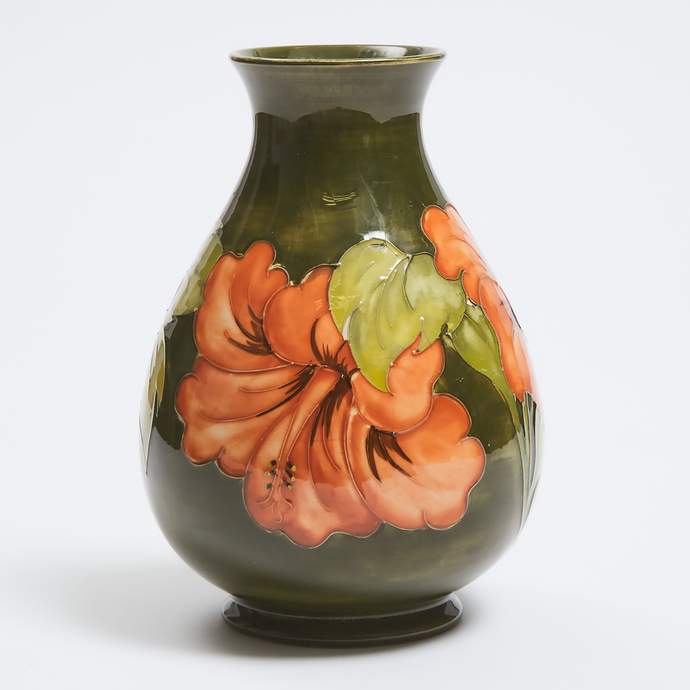 Moorcroft Coral Hibiscus Vase, c.1970