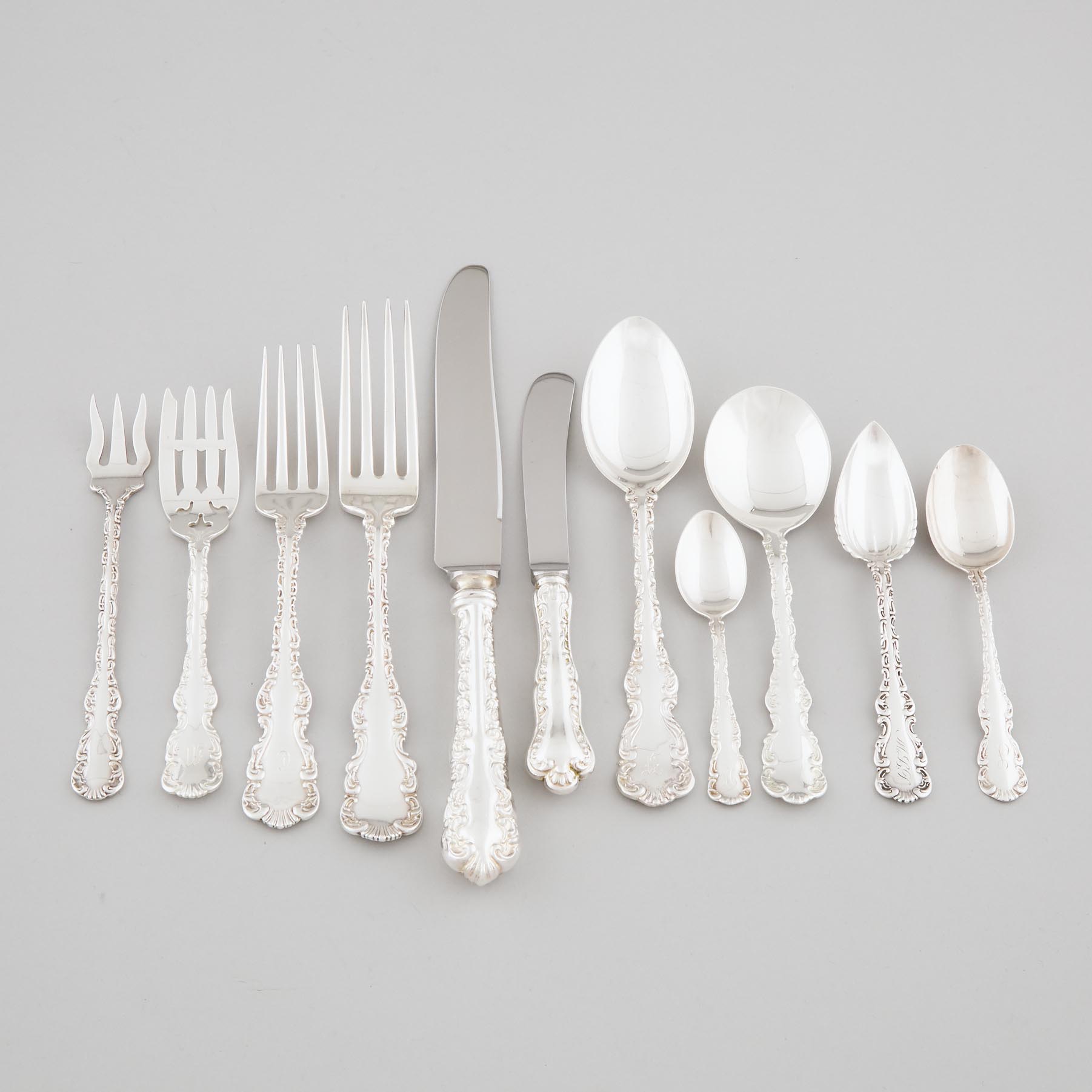 Assembled Mainly Canadian Silver 'Louis XV' Pattern Flatware, 20th century