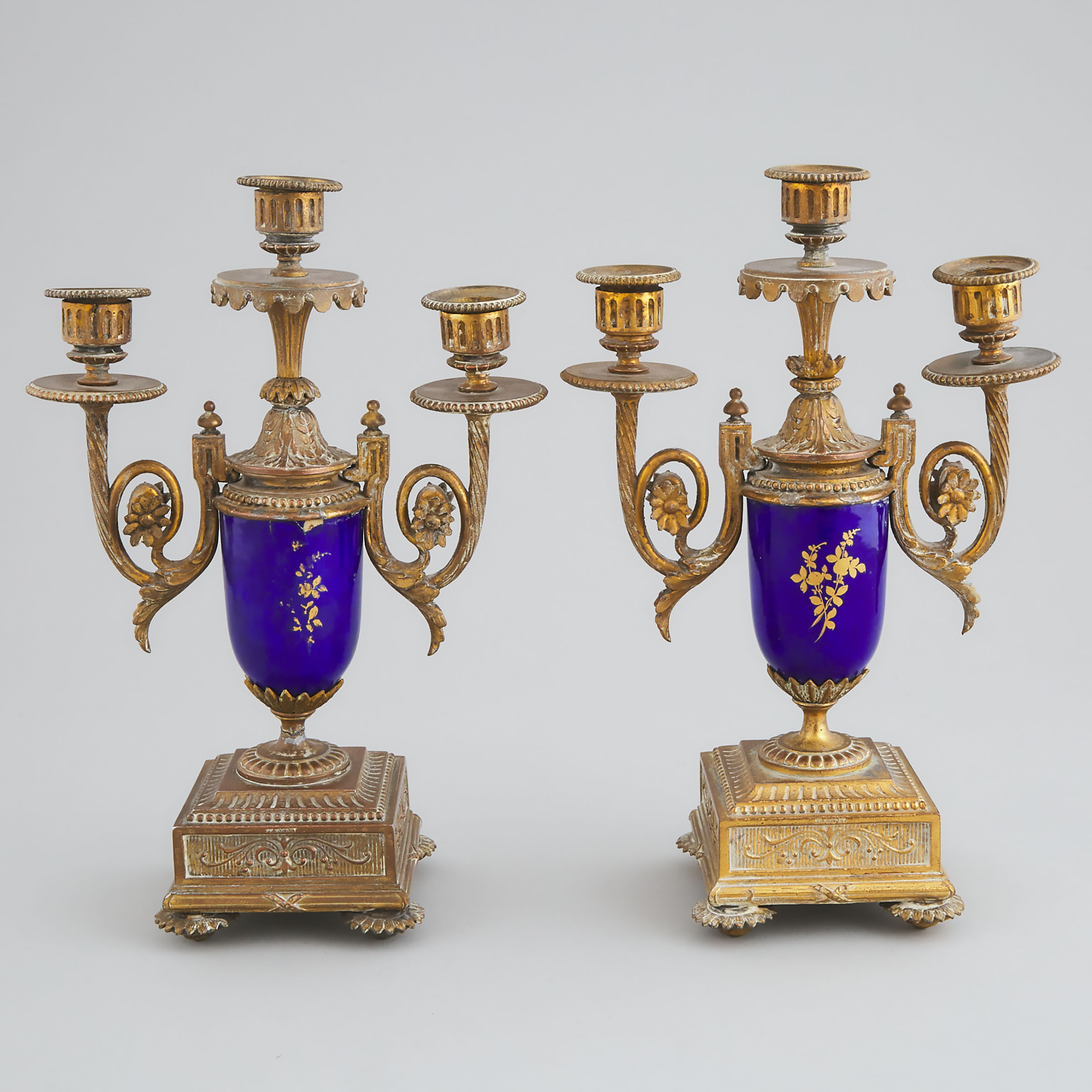 Pair of Louis XVI Style 'Sèvres' Porcelain Mounted Candelabras, late 19th century