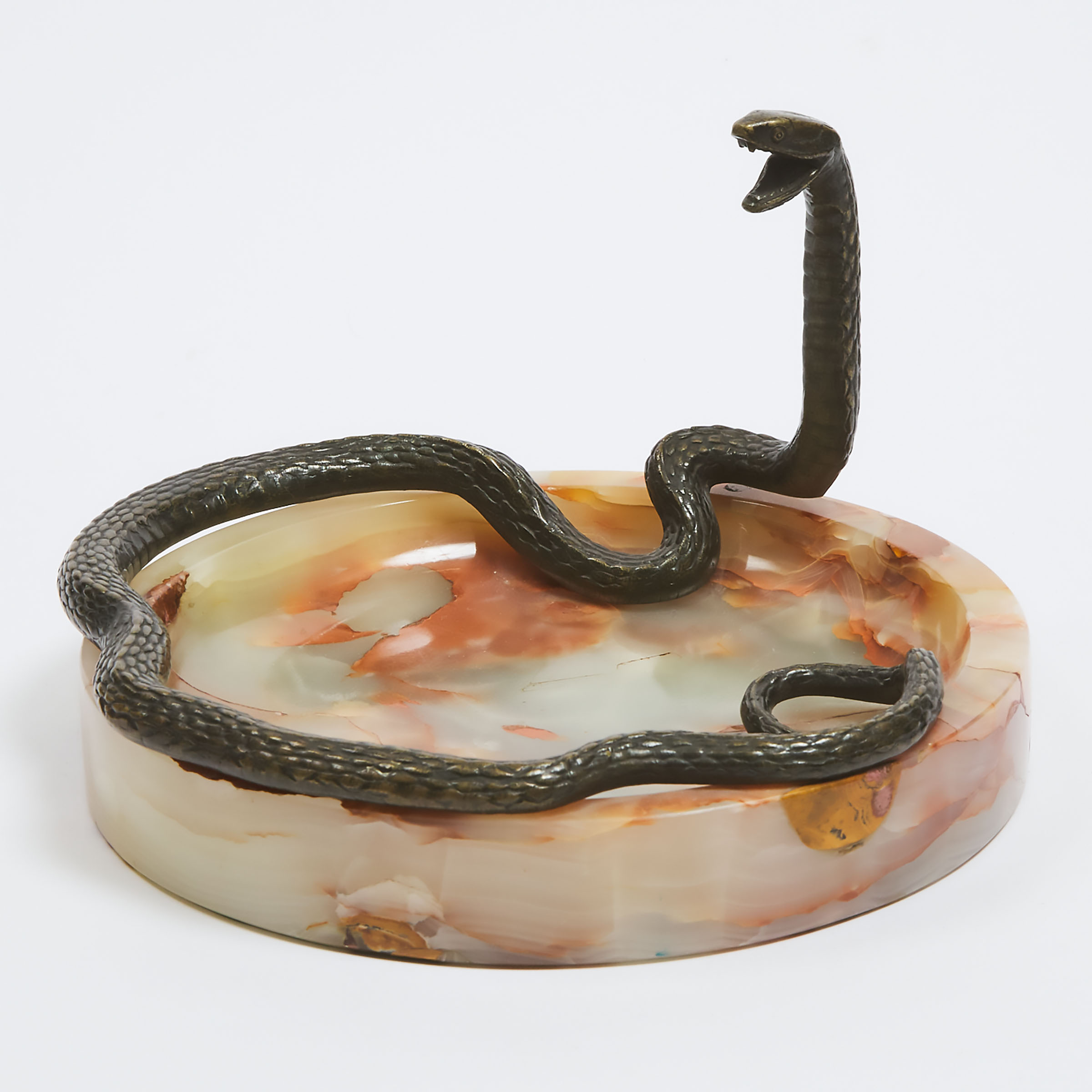 Austrian Serpent Form Bronze and Onyx Vide Poche, late 19th/early 20th century