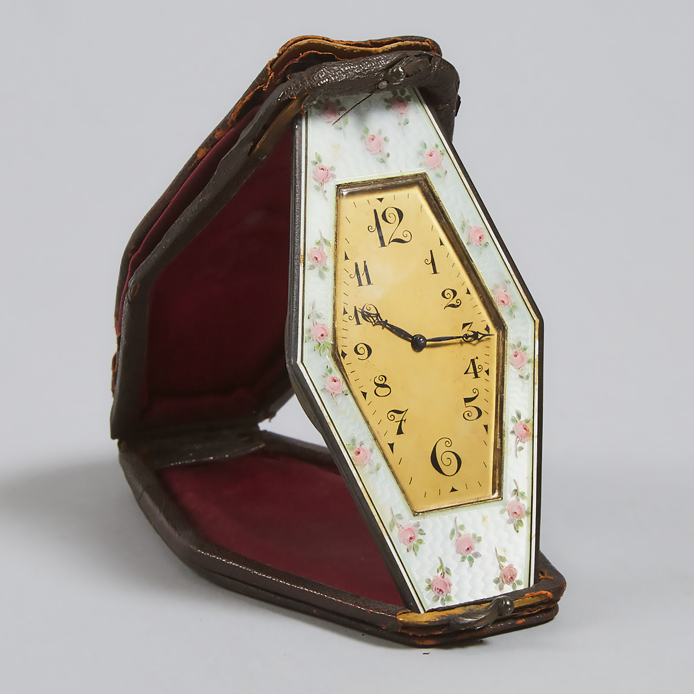 Swiss Enameled Silver Cased Travel Clock, early 20th century