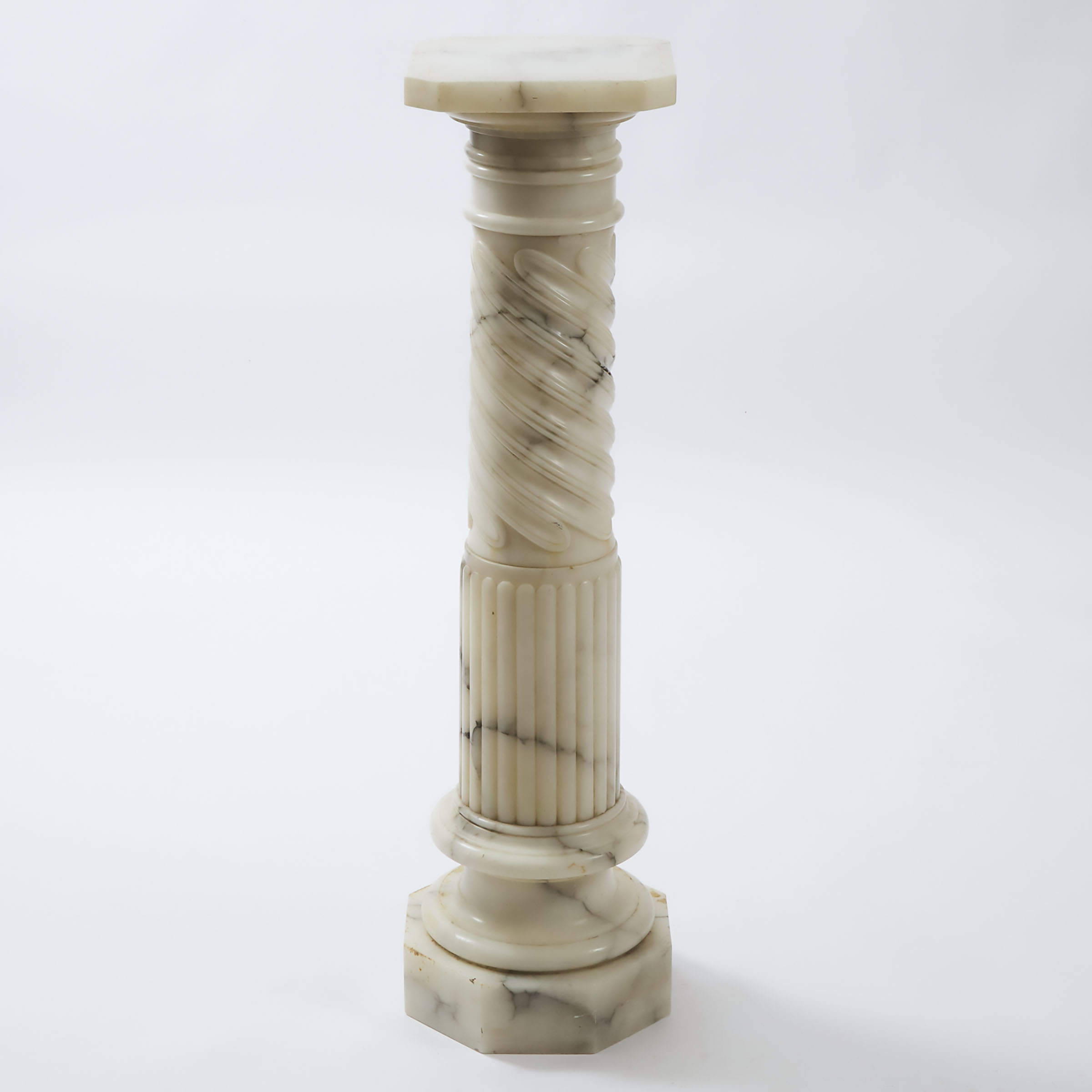 Italian Grey Variegated Alabaster Column Form Pedestal, c.1900