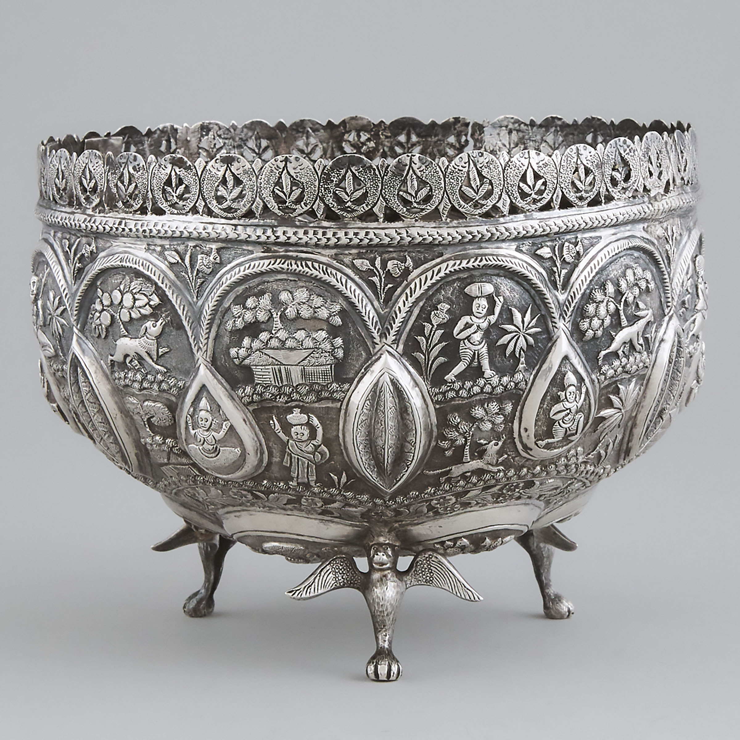 Indonesian Silver Three-Footed Bowl, late 19th century