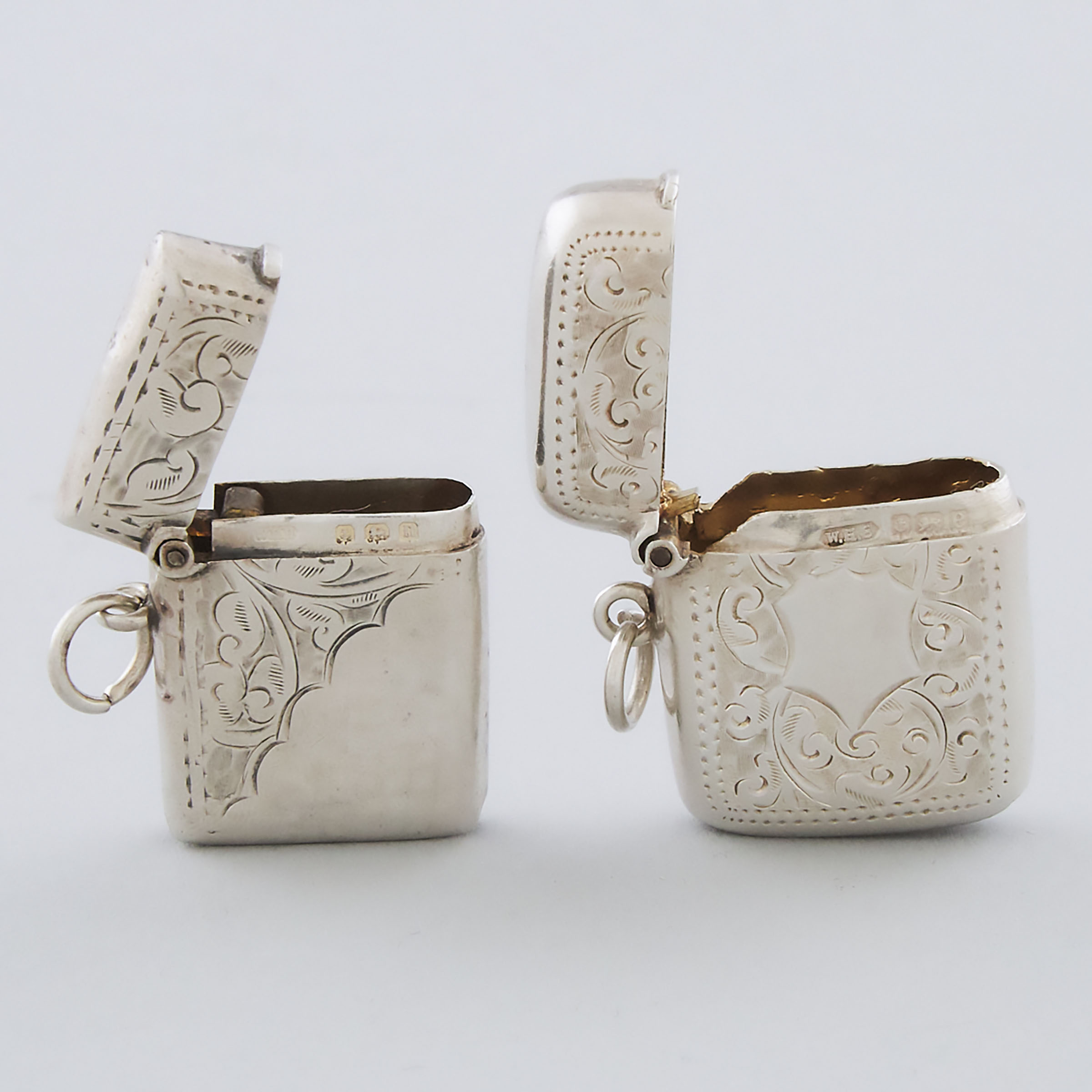 Two Edwardian Silver Vesta Cases, William Henry Sparrow and William Hair Haseler, Birmingham, 1904 and 1912
