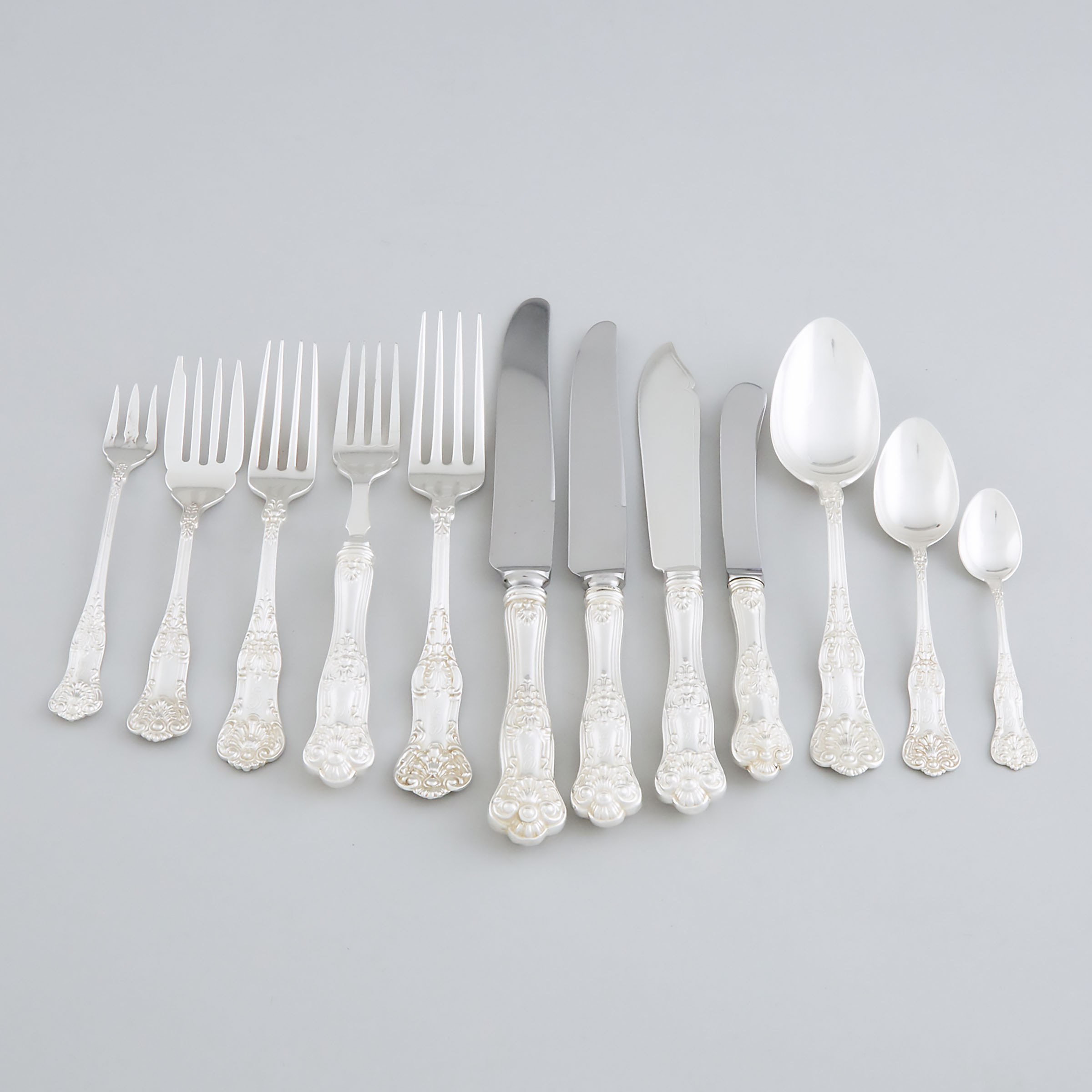 Canadian Silver ‘Queens’ Pattern Flatware Service, Roden Brothers, Toronto, Ont. and Henry Birks & Sons, Montreal, Que., 20th century