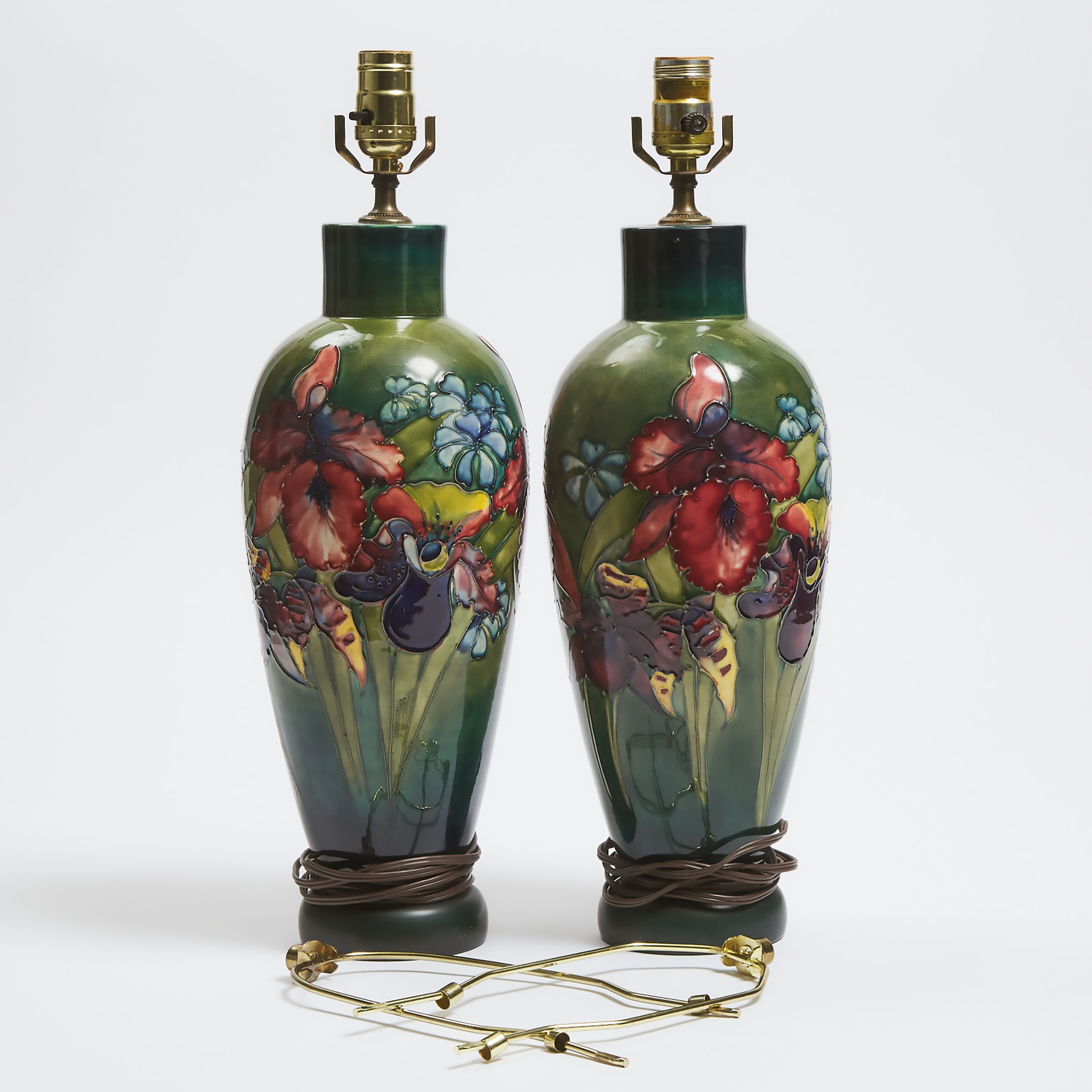 Pair of Moorcroft Orchids Large Table Lamps, c.1960