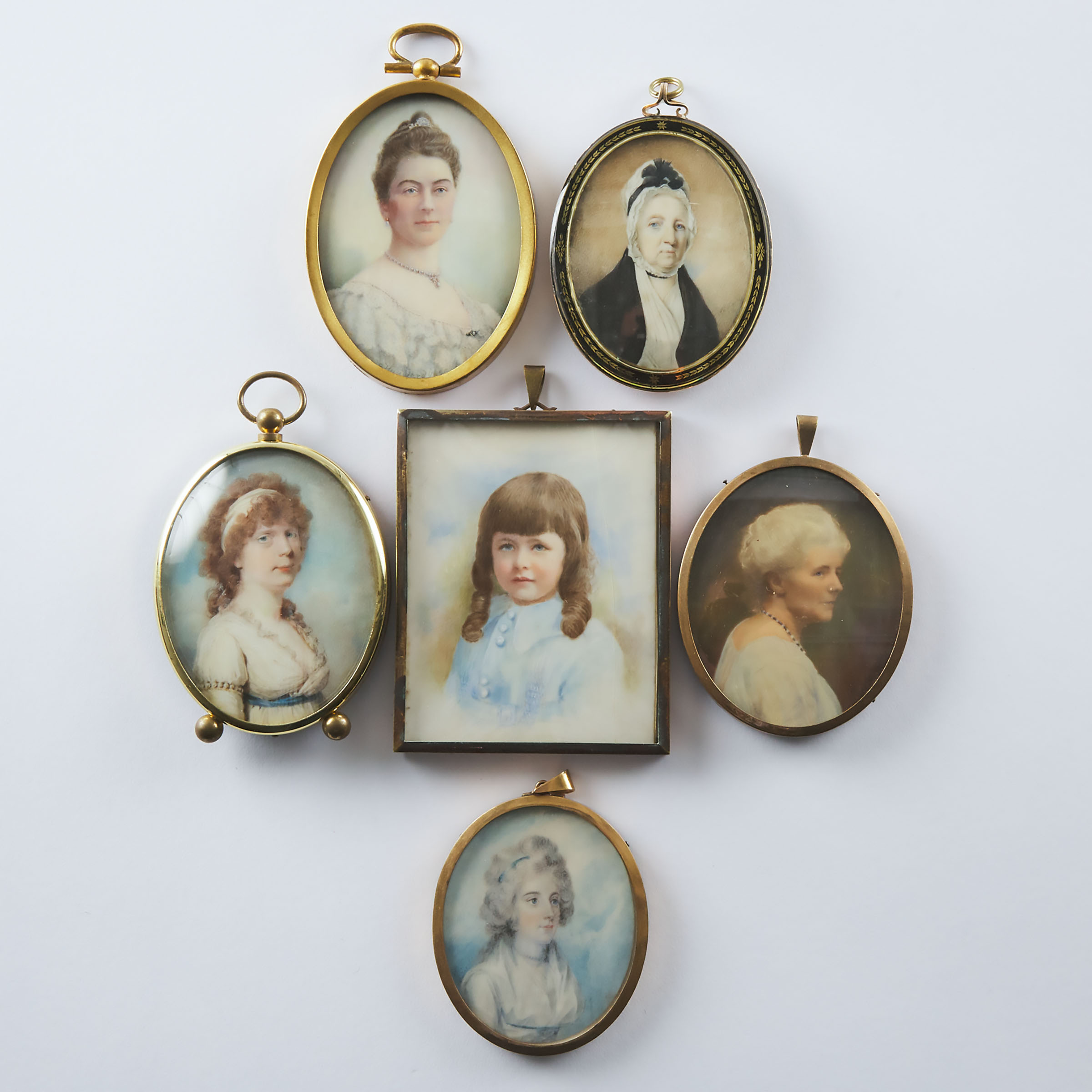 Five Portrait Miniatures of Ladies and One of a Young Girl, 18th, 19th and early 20th centuries