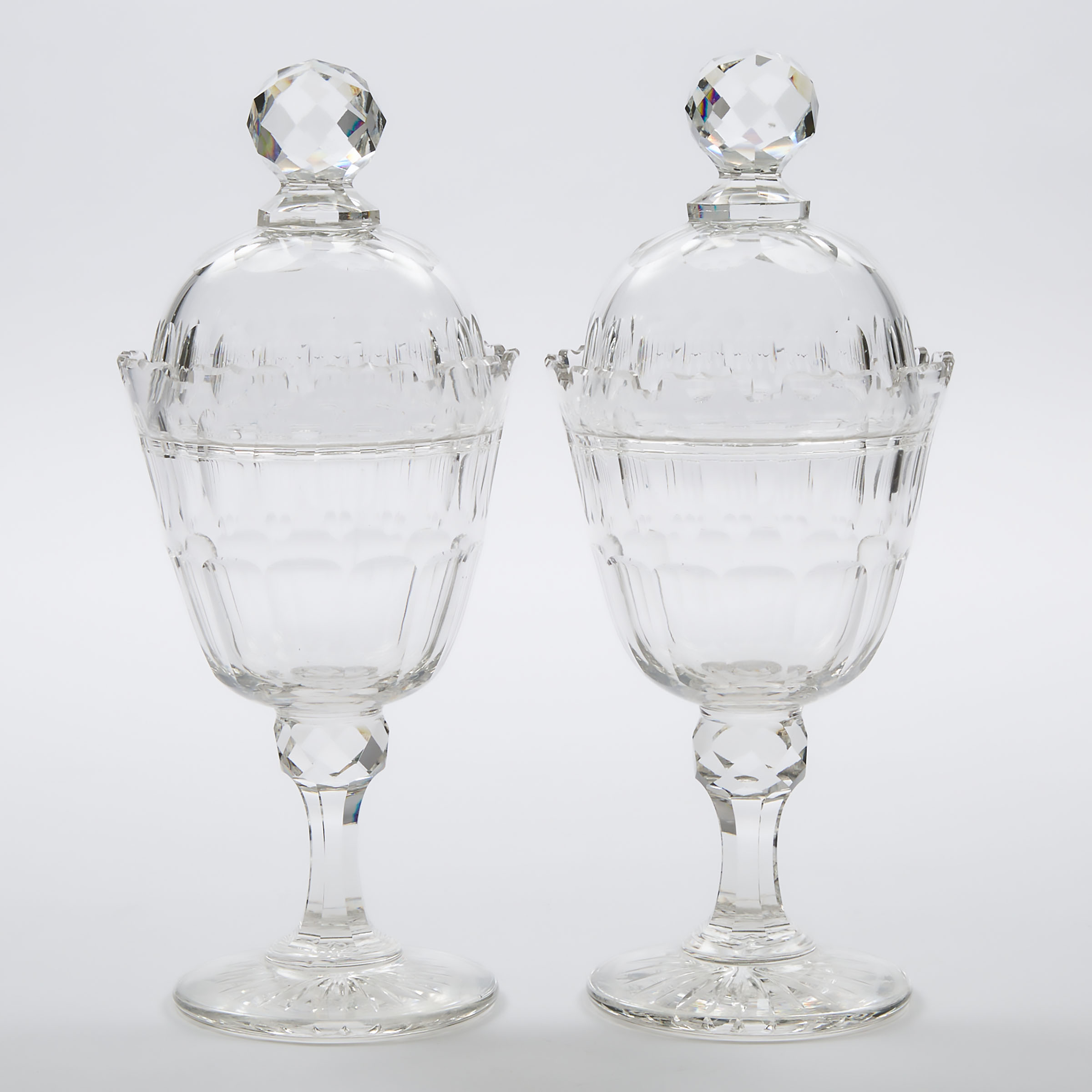 Pair of Continental Cut Glass Sweetmeat Vases and Covers, late 19th/early 20th century